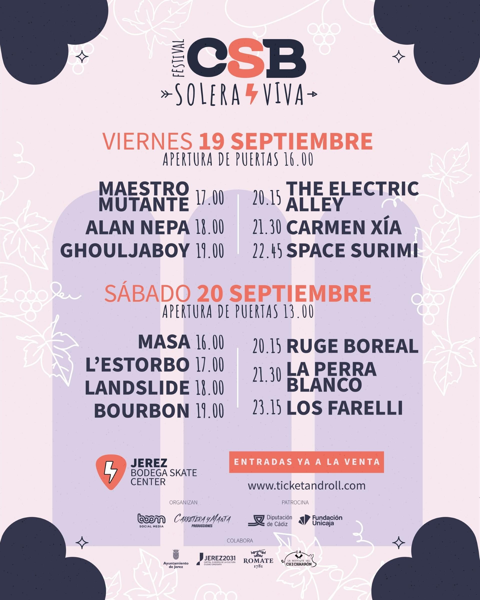 Cartel y horarios del Festival Cádiz Suena Bien- Solera Viva