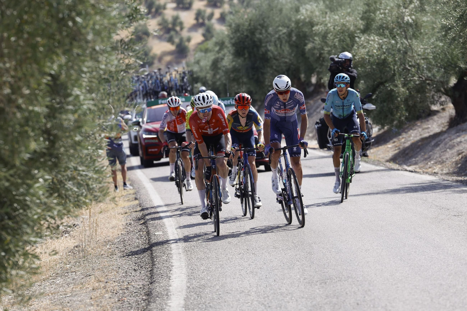 La cabeza del pelotón sube unas rampas en la Sierra de Cazorla.