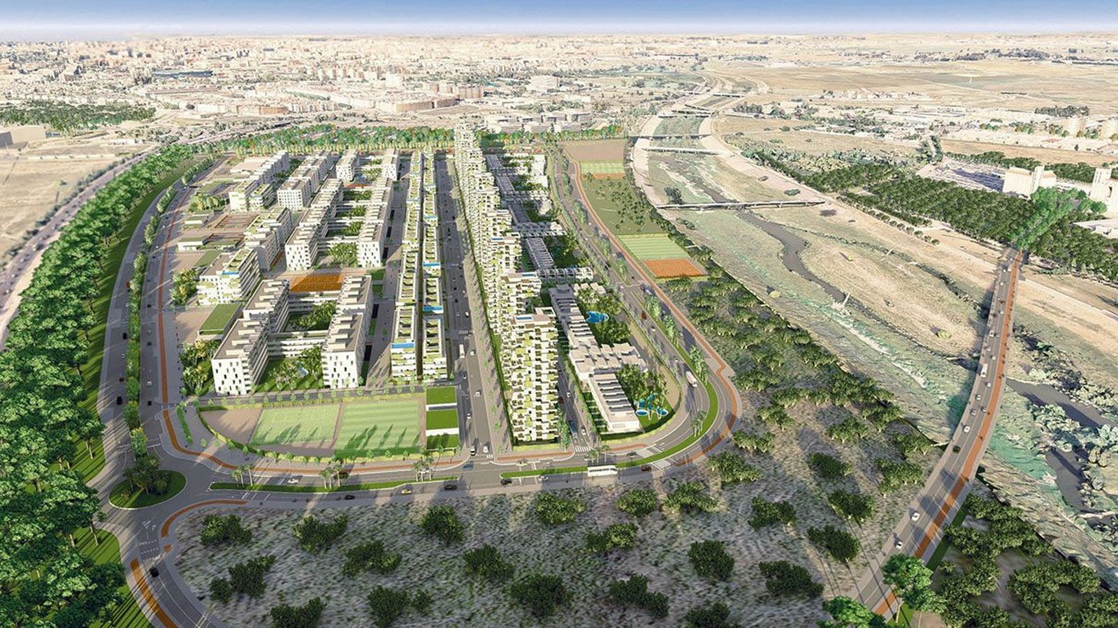 Recreación digital del nuevo barrio en Palmas Altas