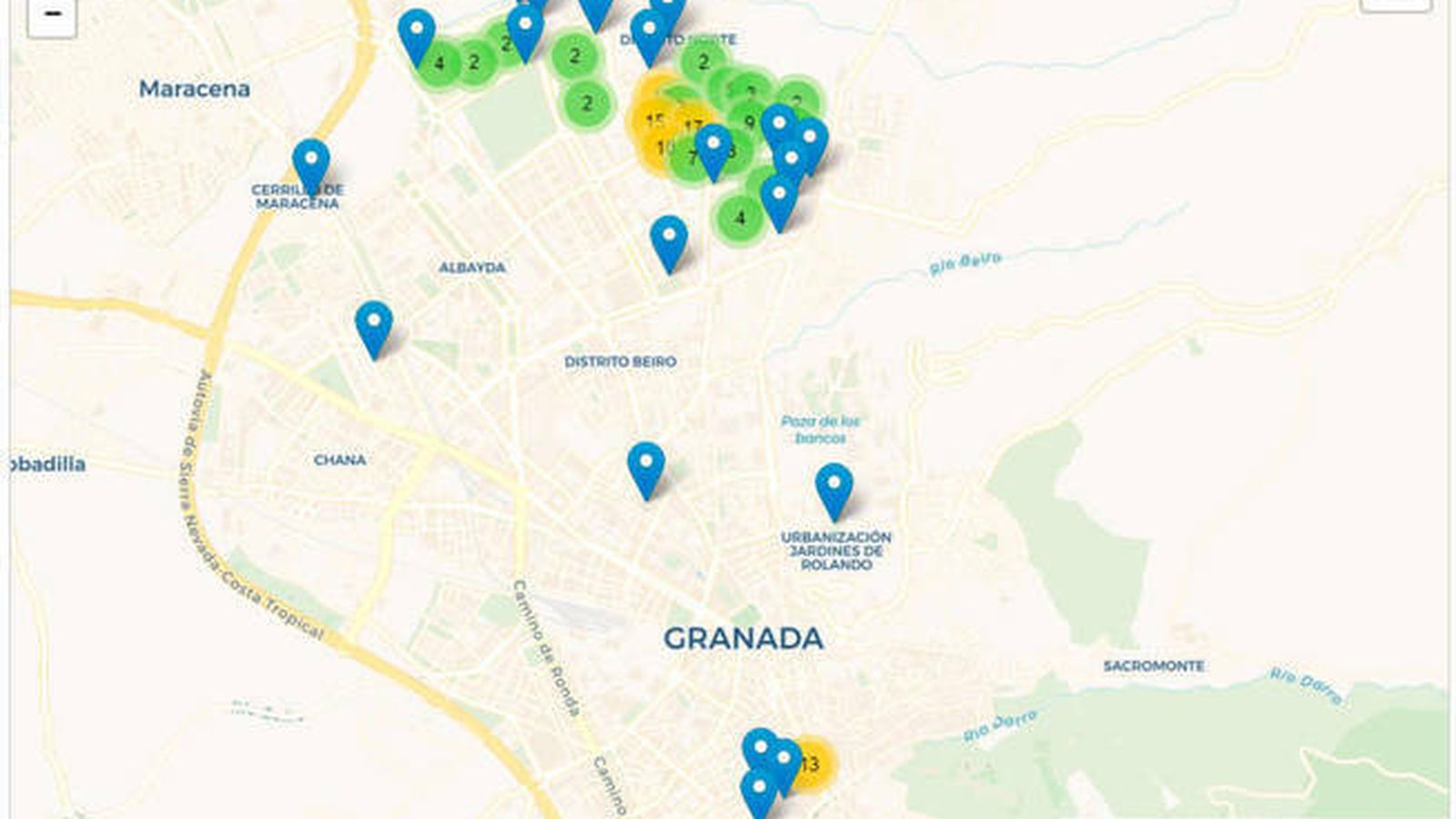 Mapa interactivo elaborado por el Confidencial en el que se muestran los puntos negros de reparto en Granada