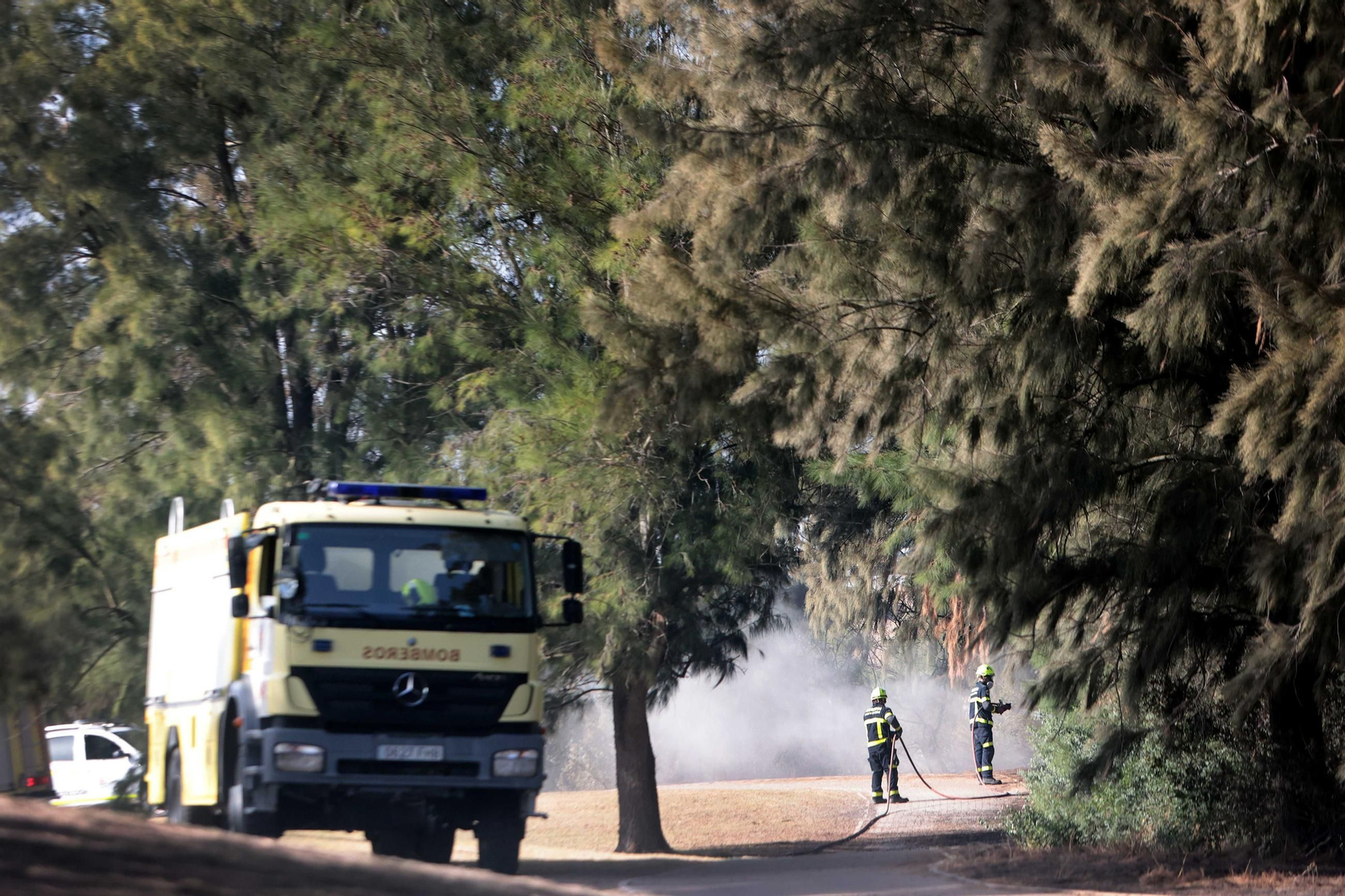 El calor y el levante dificultaron las tareas de extinción del incendio registrado en Montecastillo en Jerez