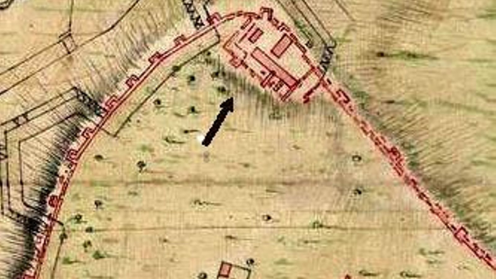 El alcázar meridional de la ciudad según el planos levantado por Jorge Próspero de Verboom en 1724.