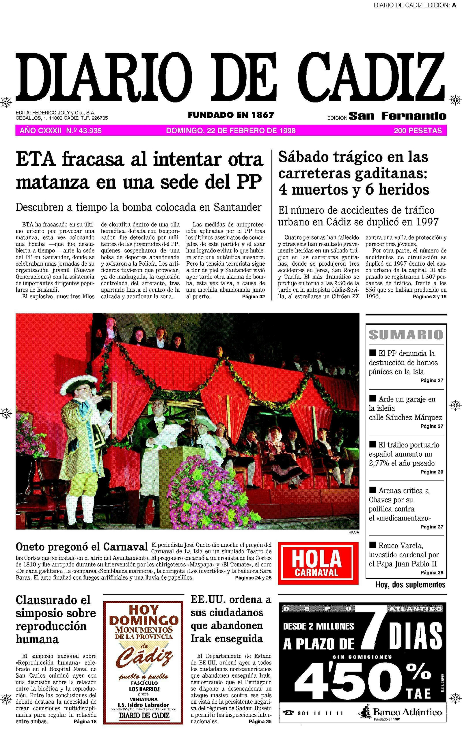 Pepe Oneto, pregonero del Carnaval de La Isla en 1998. Pepe Oneto, pregonero del Carnaval de La Isla en 1998.