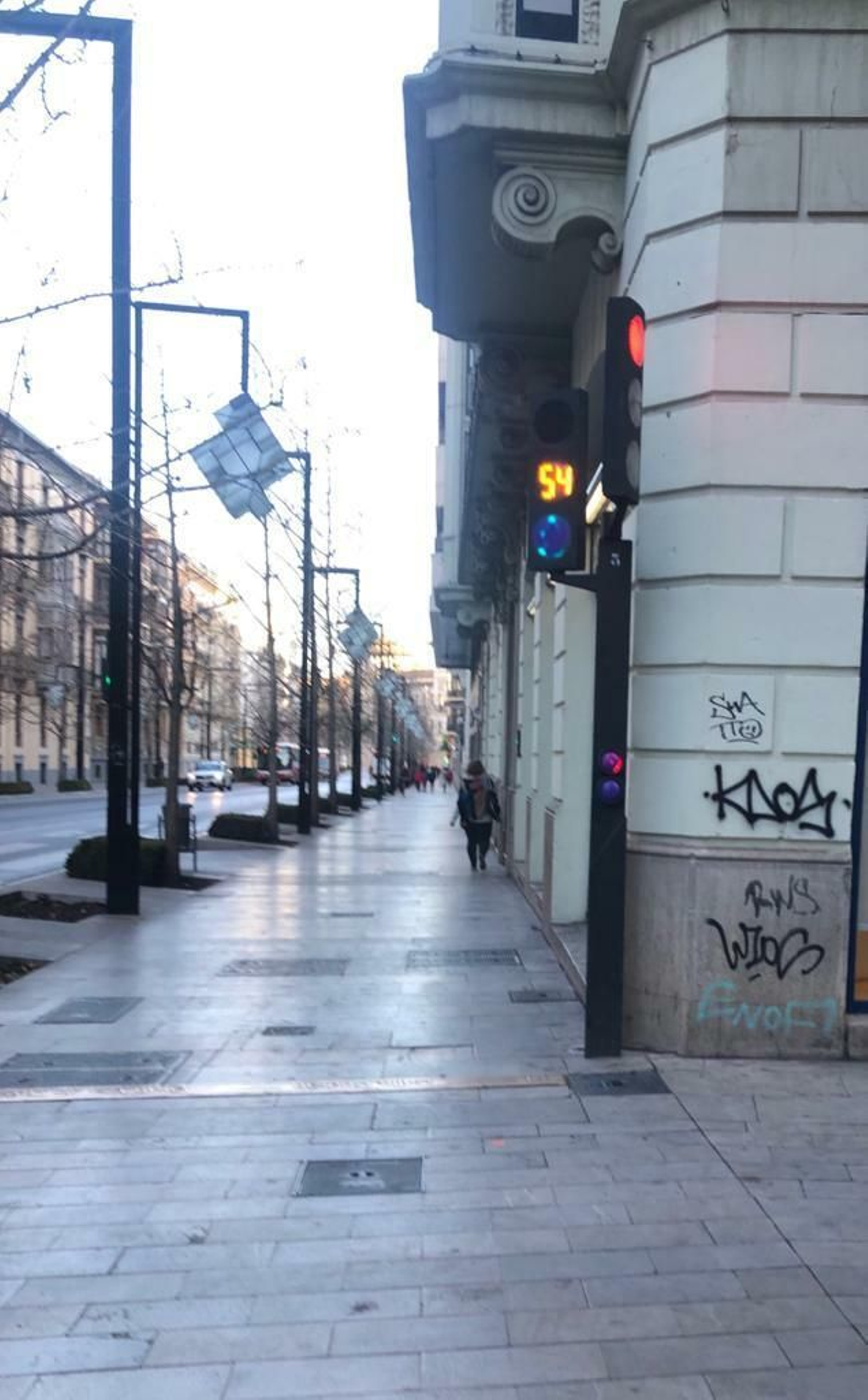 Pintadas moradas en un semáforo zona de Gran Vía