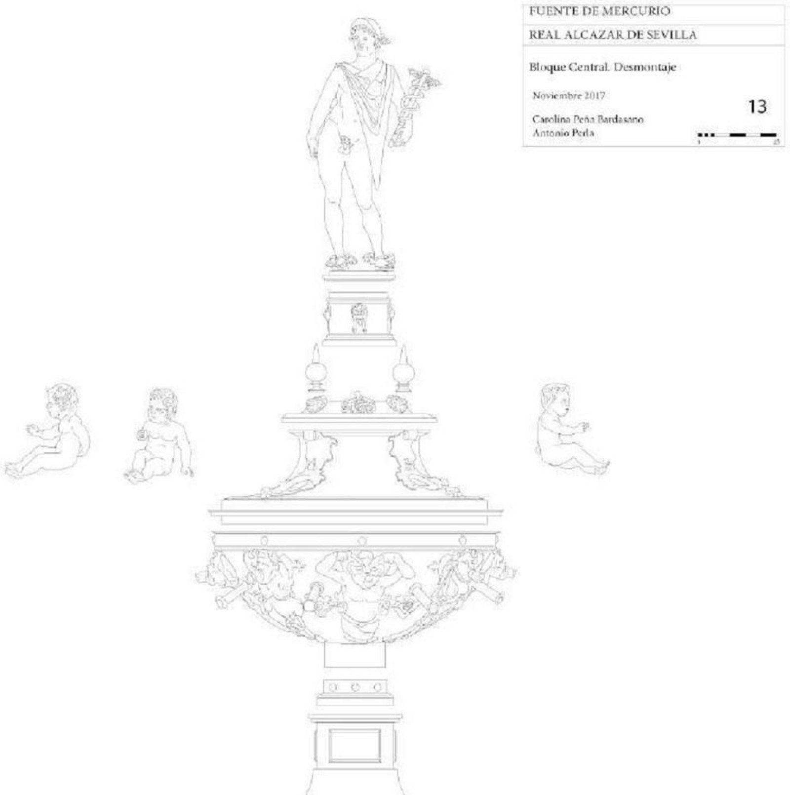Gráfico del despiece de la escultura.