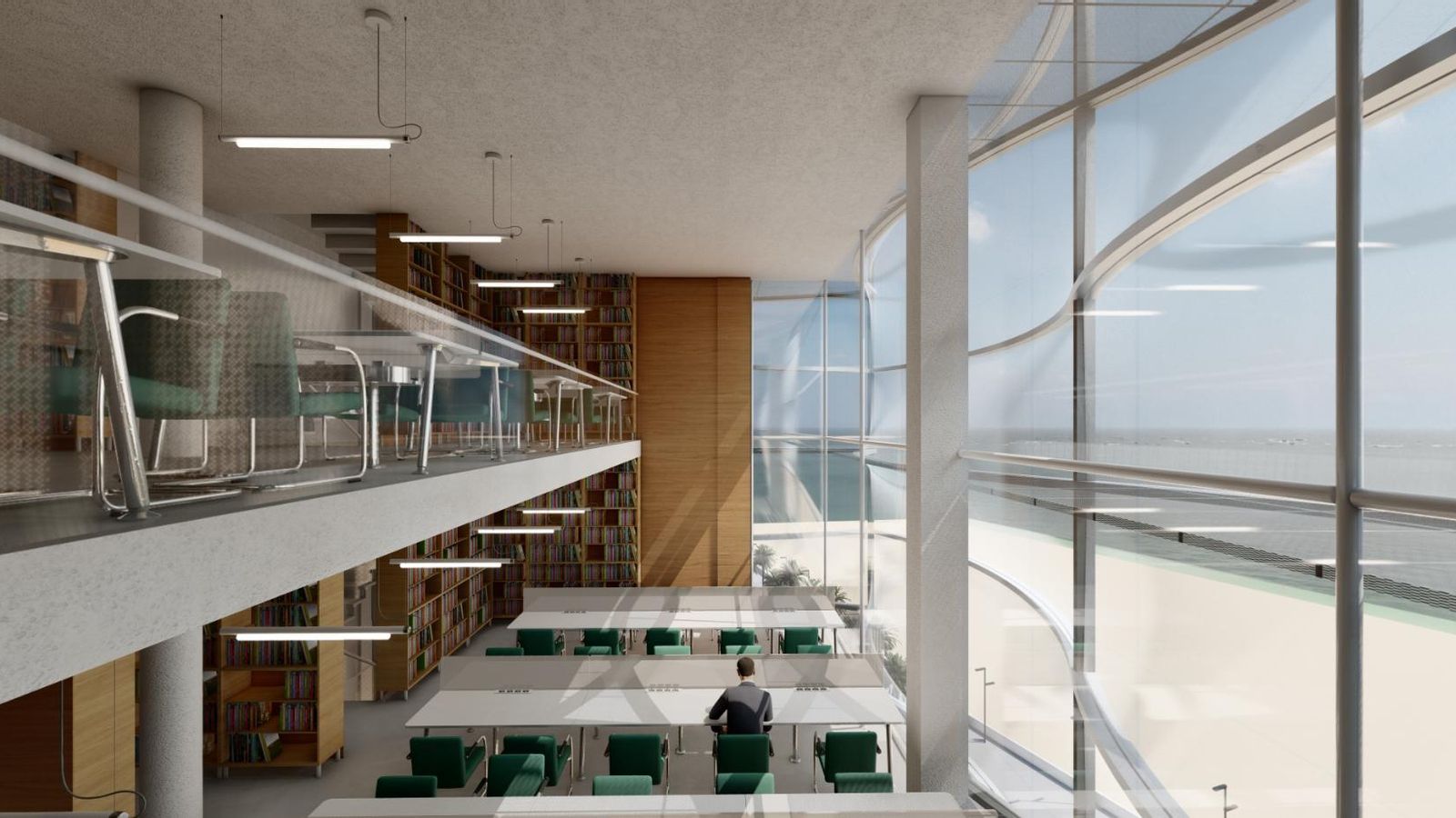 La biblioteca se proyecta como un mirador al mar. La biblioteca se proyecta como un mirador al mar.