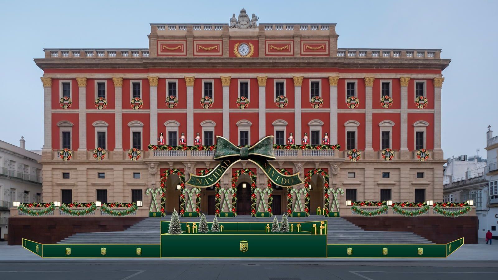 Boceto de la decoración del Ayuntamiento de San Fernando para la Navidad