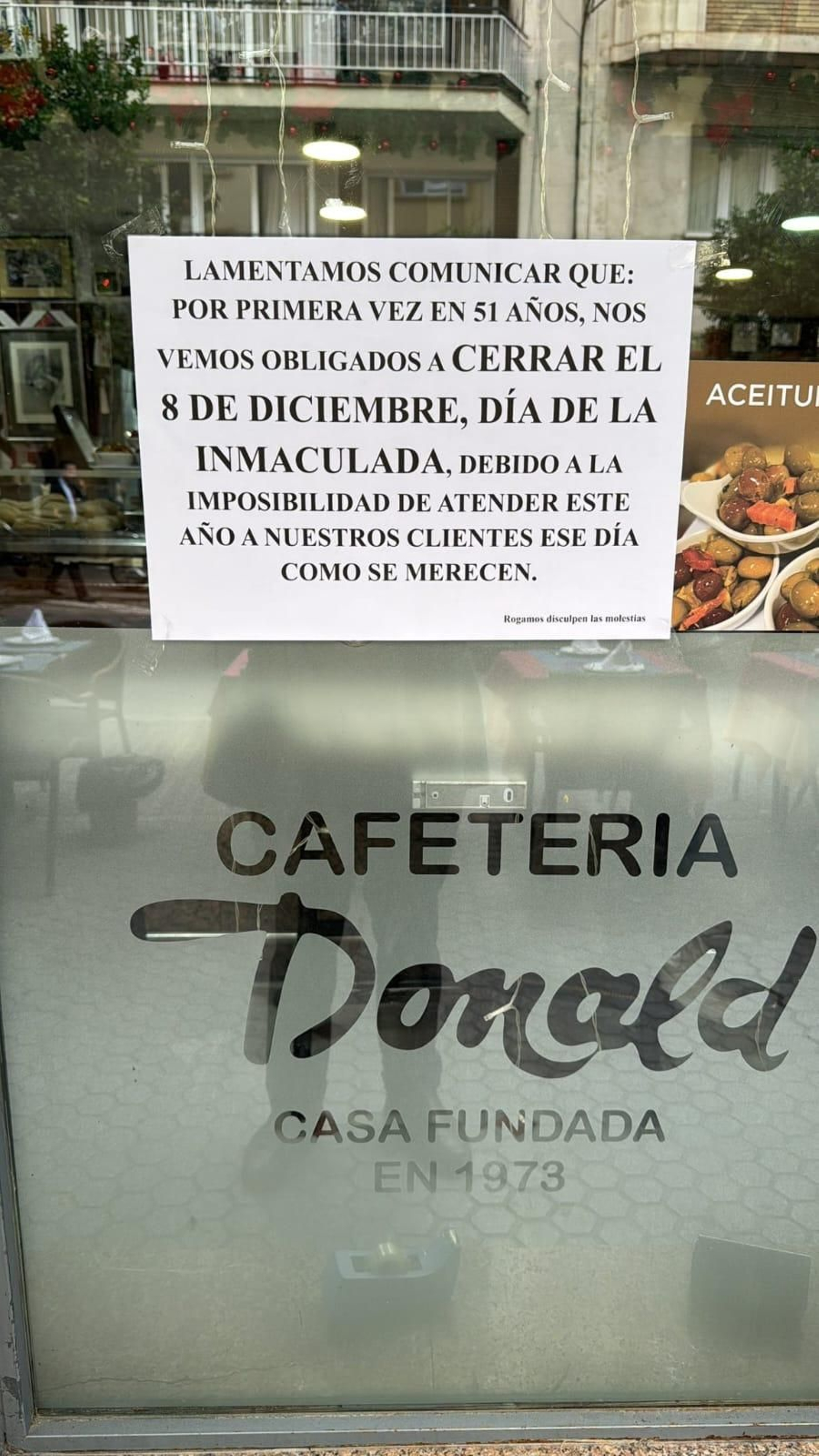Cartel en la cafetería Donald.