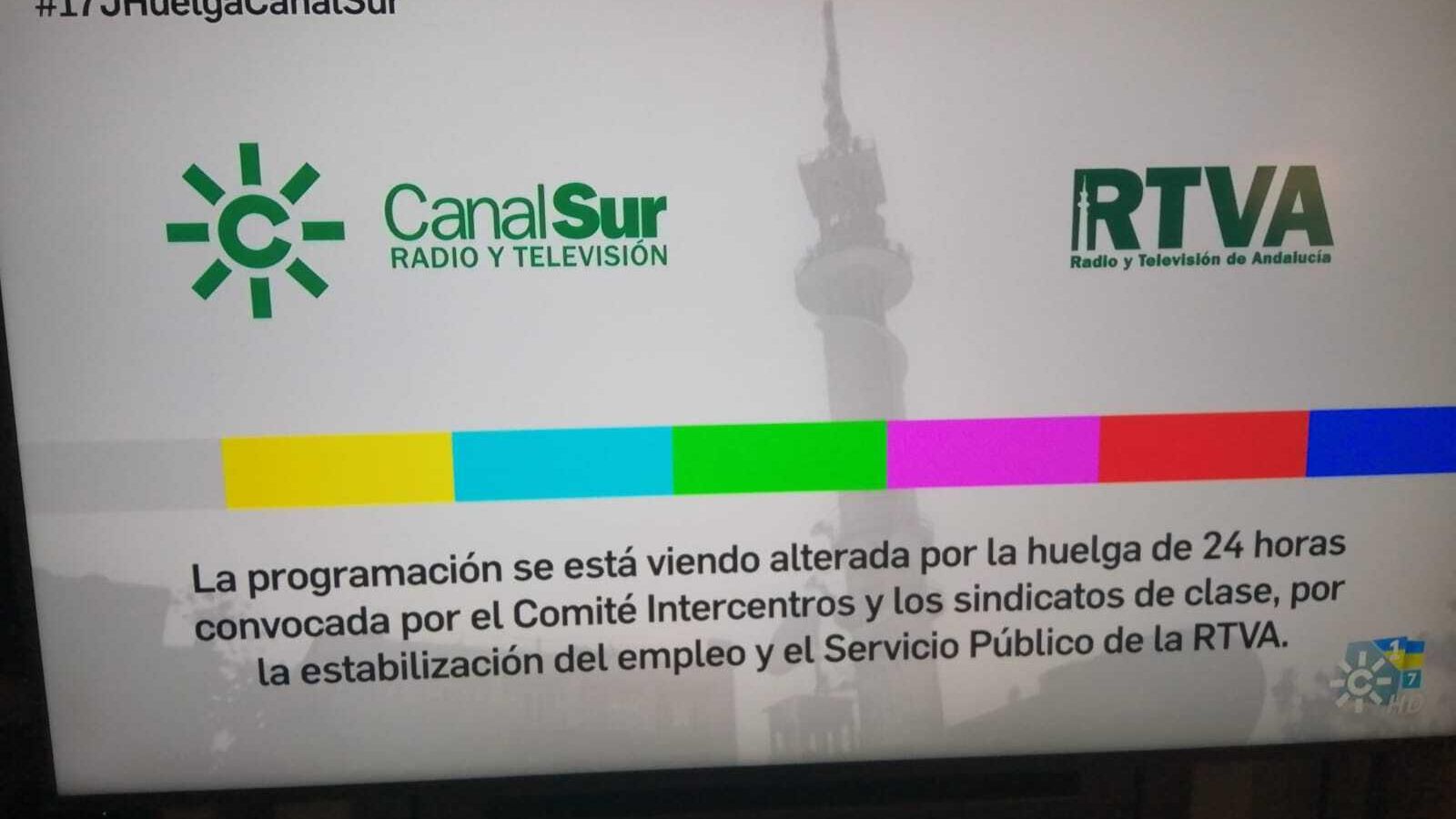Rótulo informativo de Canal Sur en la jornada de huelga de este viernes