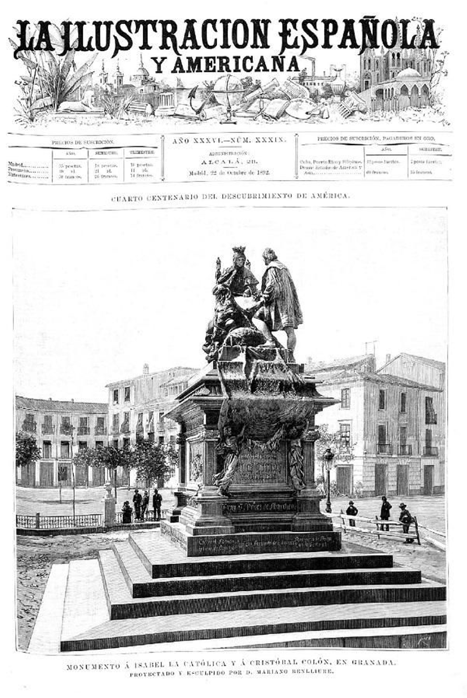 Portada de la Ilustración con el monumento a Colón.