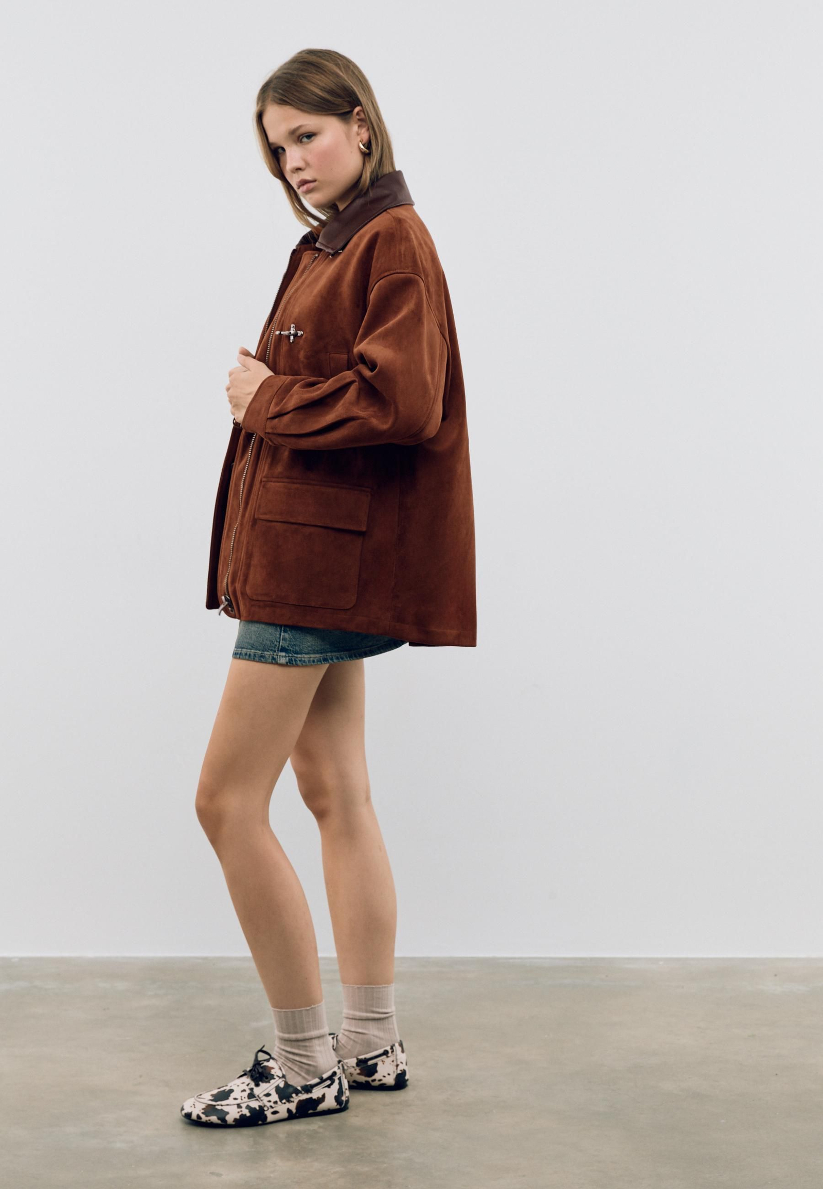 Chaqueta de tipo barbour y efecto ante