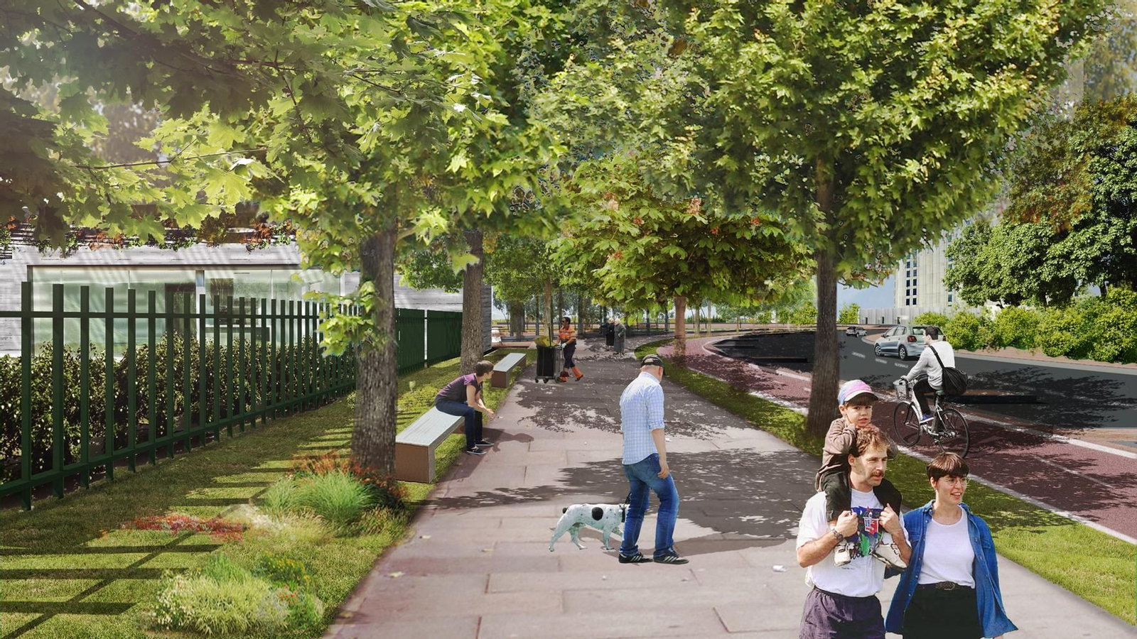 Una recreación de cómo quedará el Paseo de los Alcores que, paralelo al parque, unirá Ciudad Expo con la calle San Isidro Labrador.