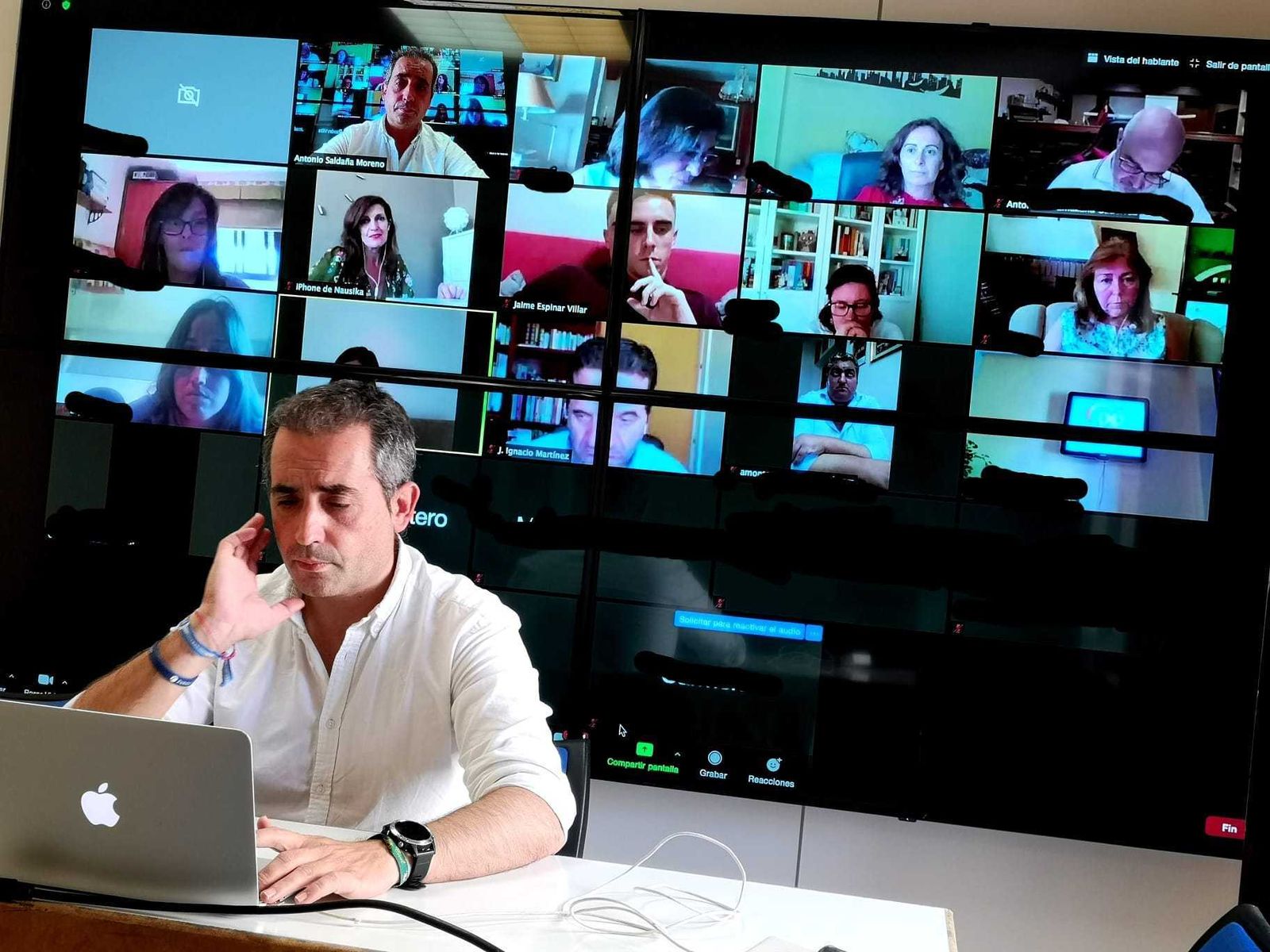 Saldaña, en una videoconferencia durante el Estado de Alarma.