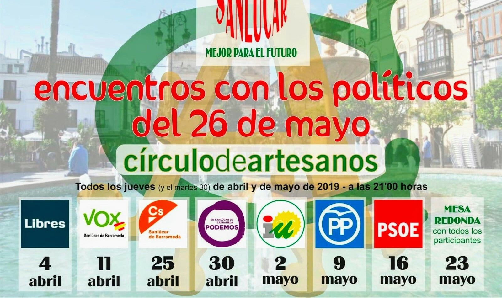 El programa de los encuentros públicos con los candidatos que organiza el Círculo de Artesanos.