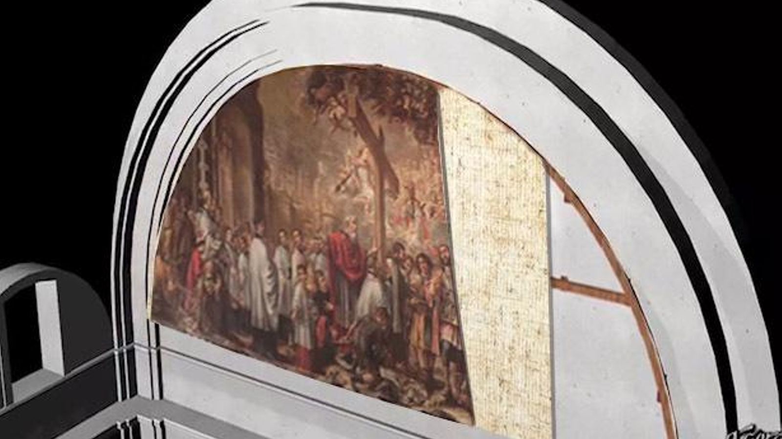 Recreación del sistema sobre el que se dispone la pintura.