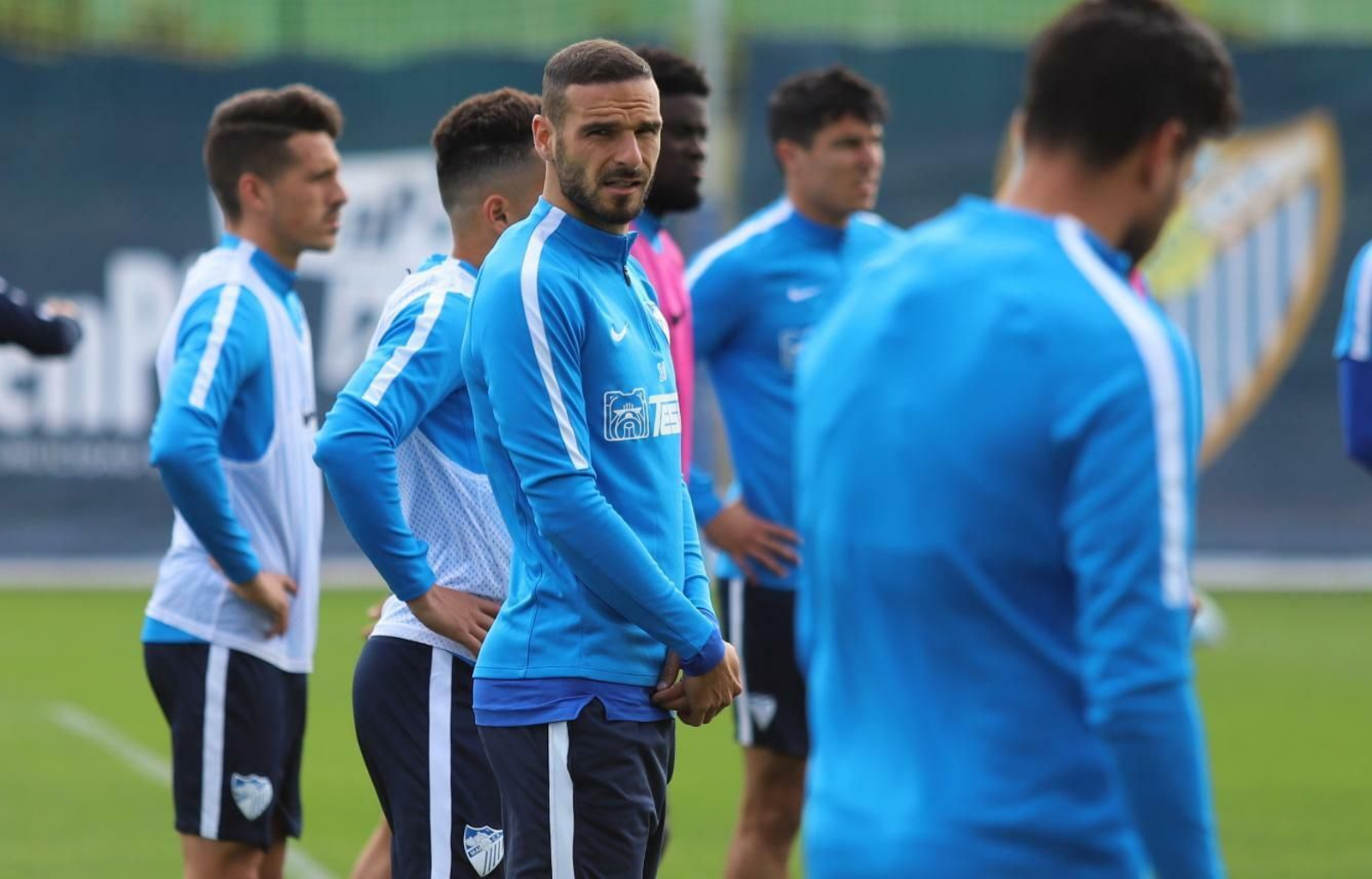 Lombán, en el entrenamiento de este lunes.