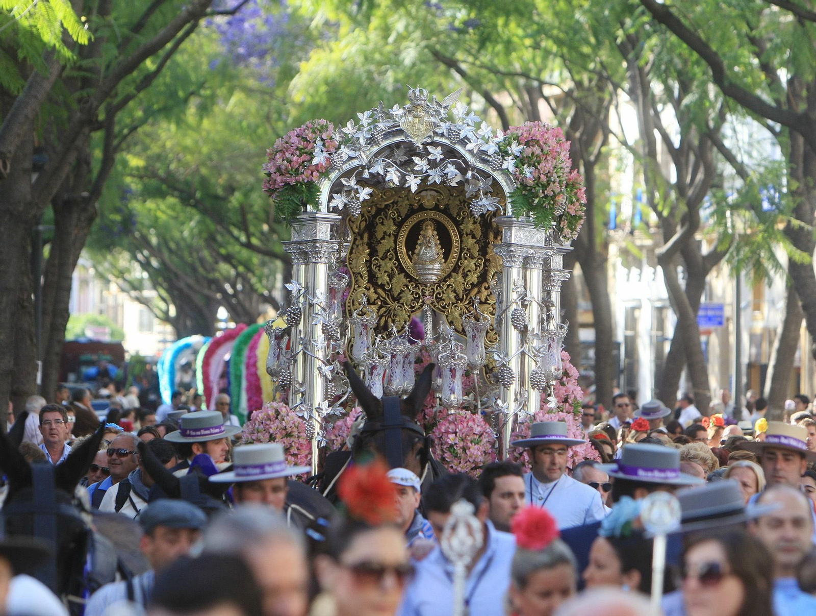 El Simpecado de Jerez bajo la sombras de las jacarandas de la Porvera.