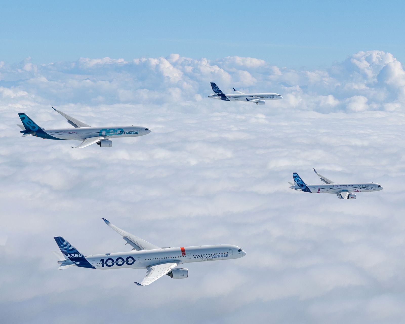 Distintos modelos de aviones de Airbus.