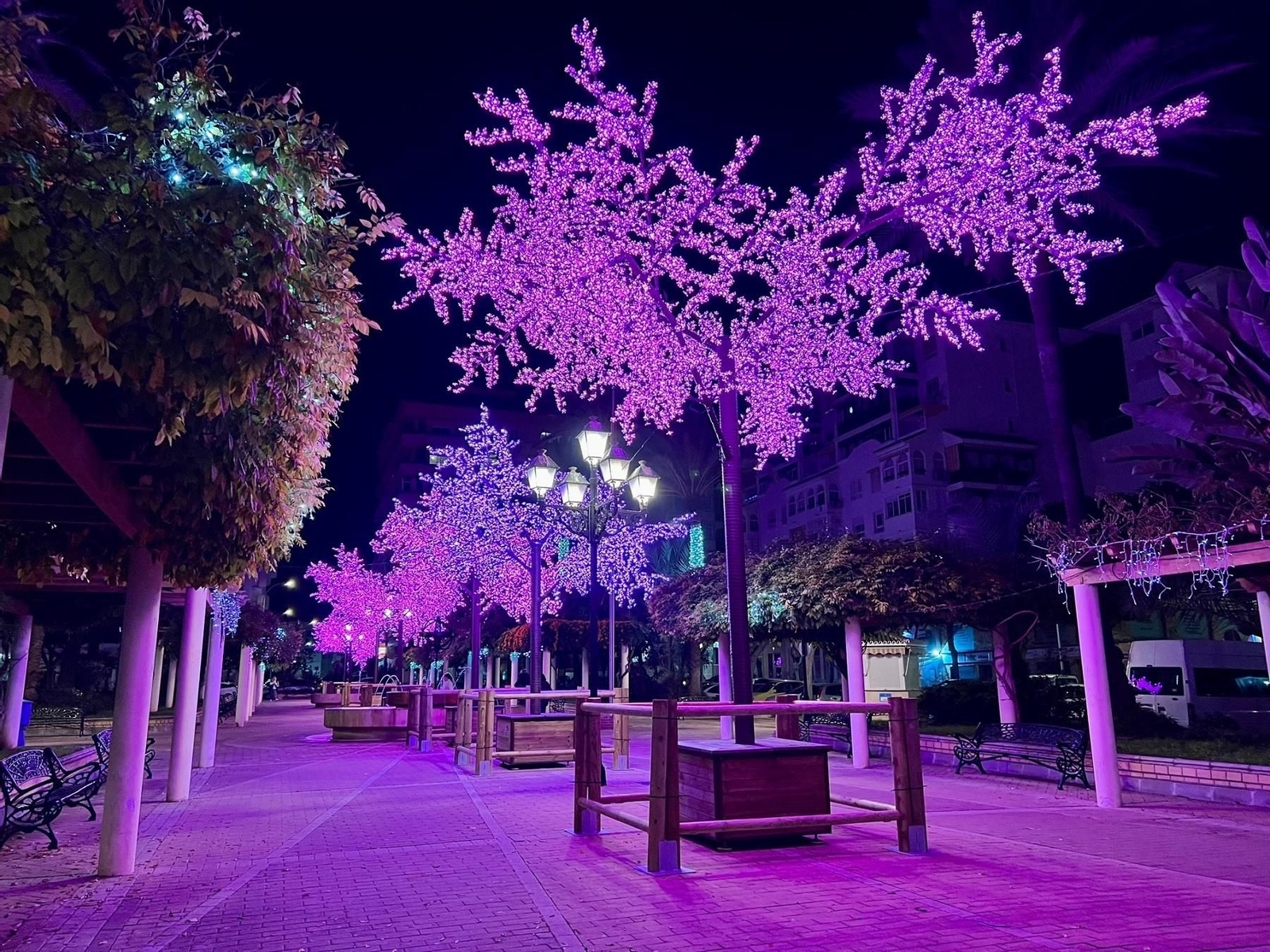 Varios elementos decorativos del alumbrado navideño de Fuengirola.