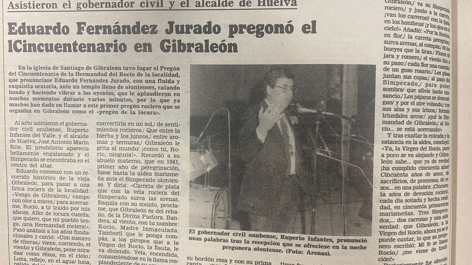 Pregón de la Hermandad del Rocío de Gibraleón en 1985, cuando cumplía 50 años.