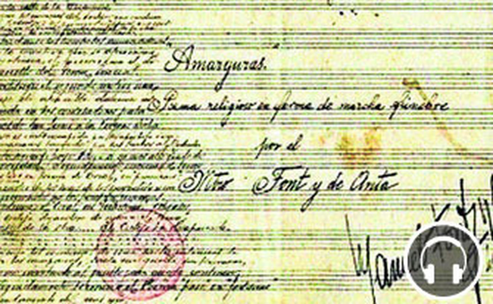 Portada de  la marcha 'Amarguras', compuesta por Manuel  Font  de  Anta