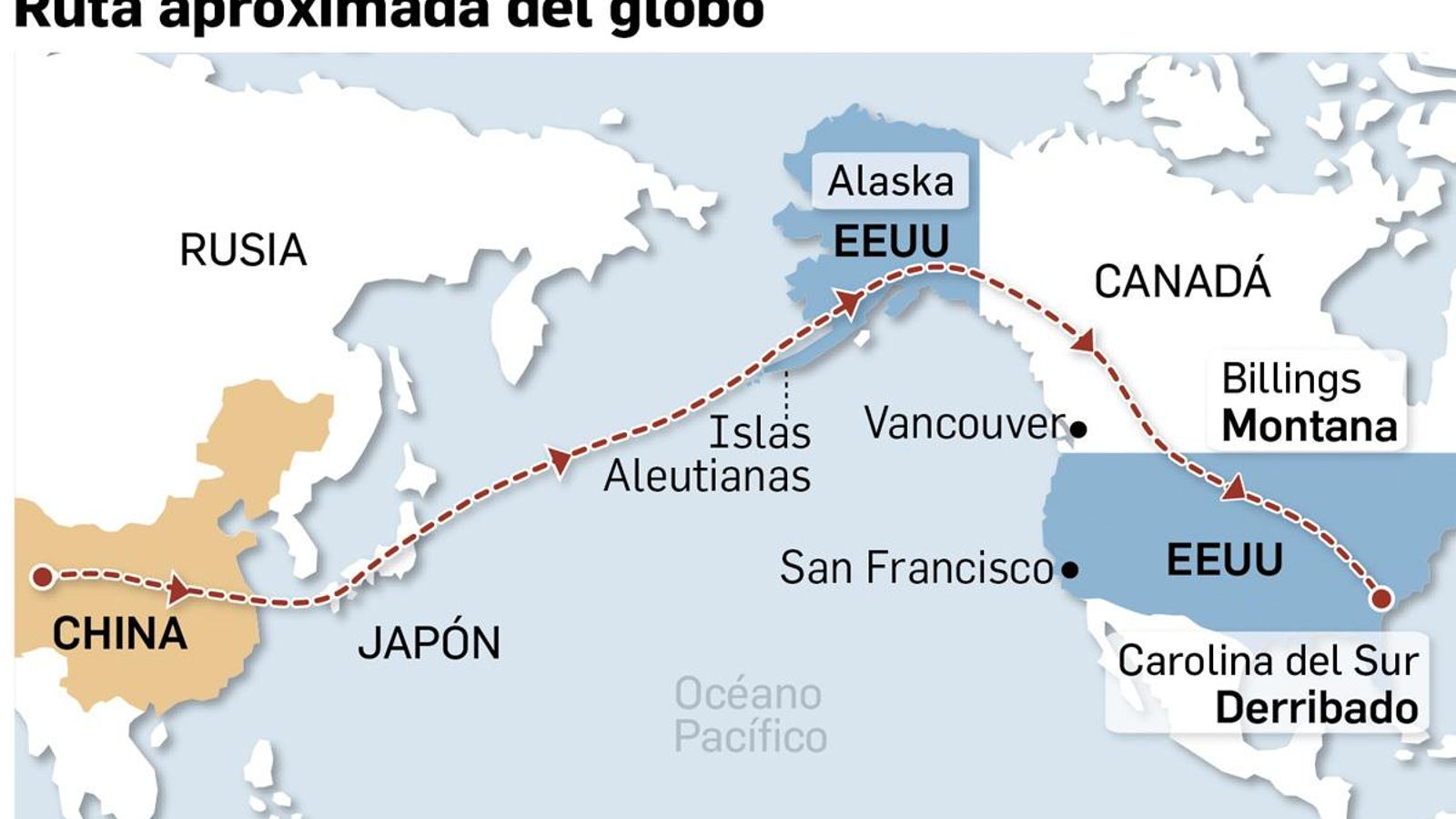 Probable trayectoria del globo de China. Fuente: Agencias.