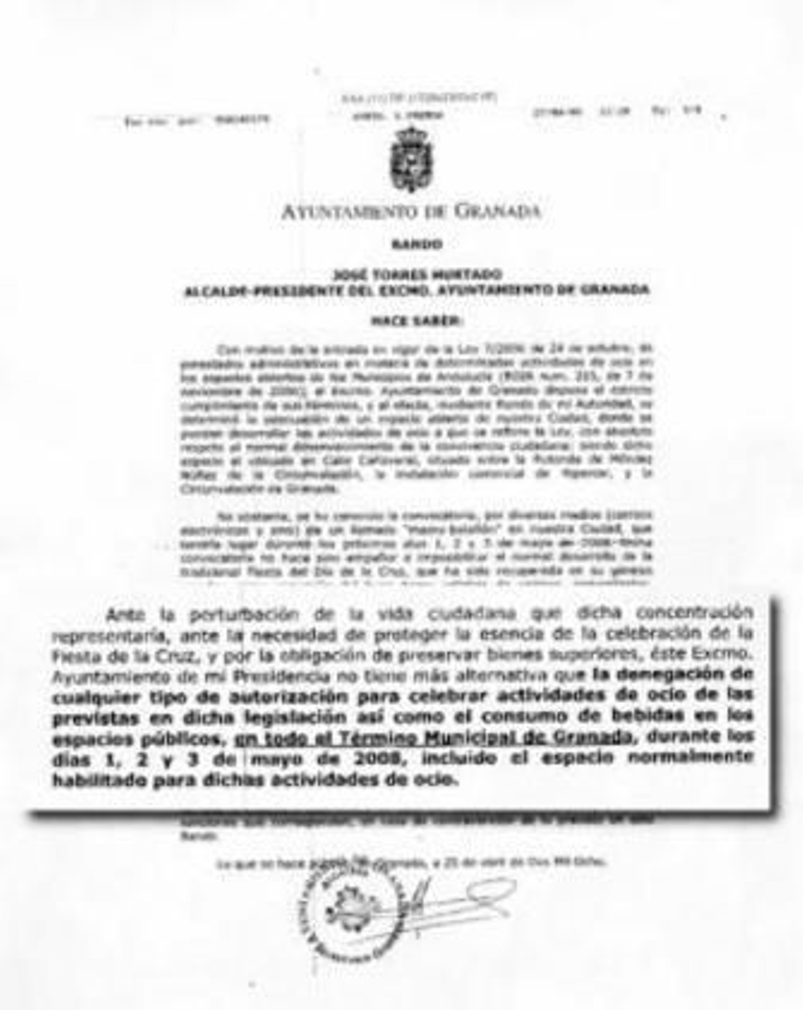 El bando quiere evitar que se repita una situación similar a la de la Fiesta de la Primavera.