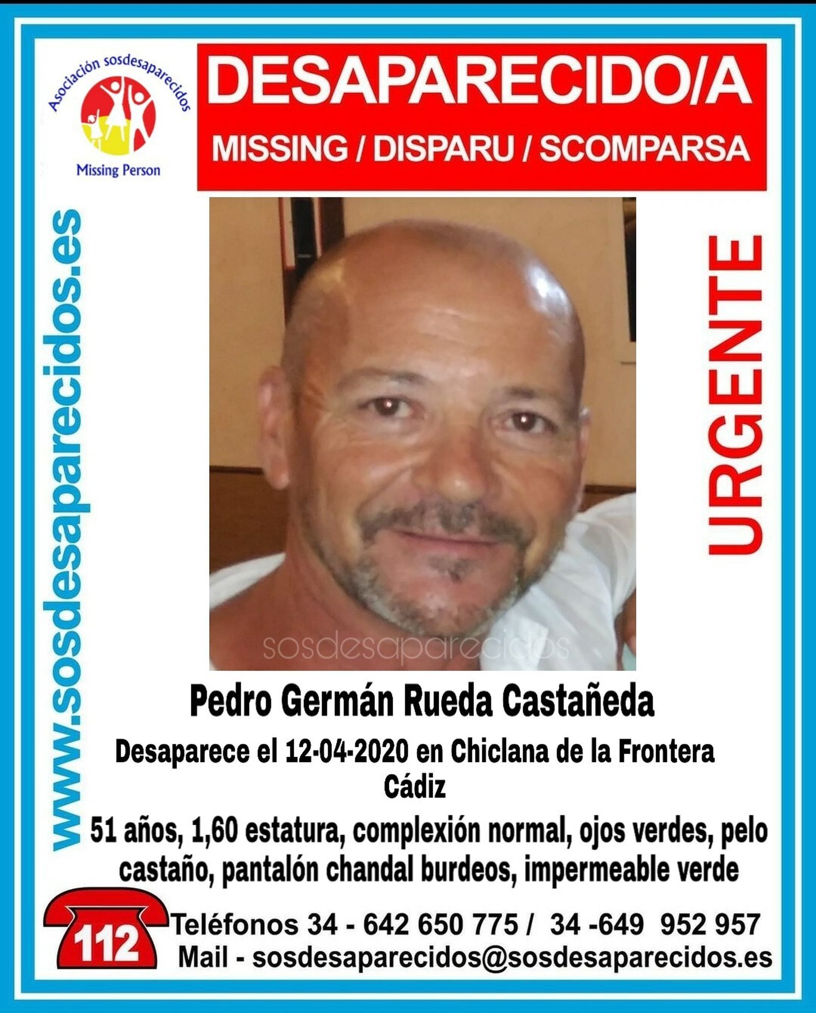Cartel que alerta de la desaparición de Pedro Germán Rueda Castañeda.