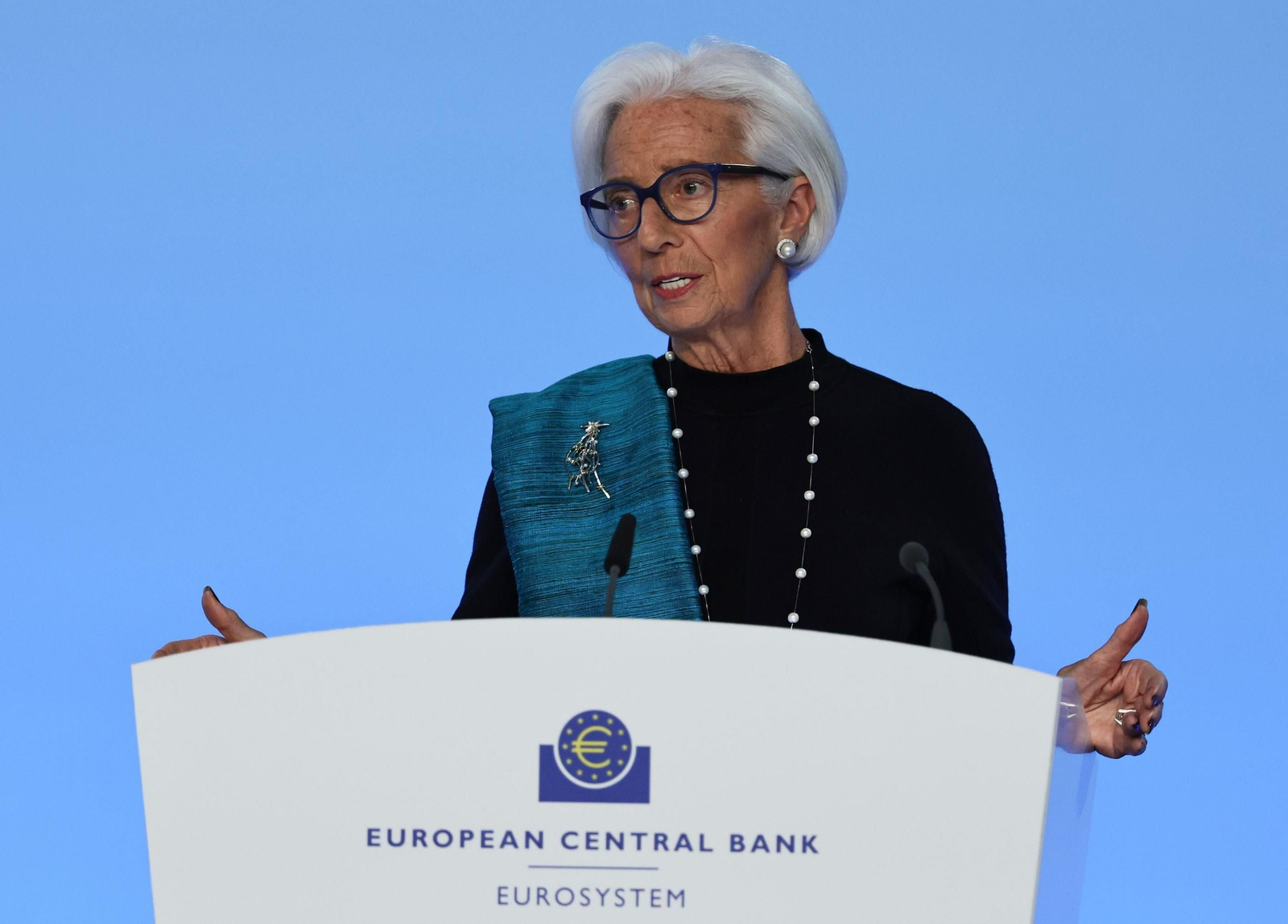 La presidenta del Banco Central Europeo (BCE), Christine Lagarde, en rueda de prensa desde Fráncfort.
