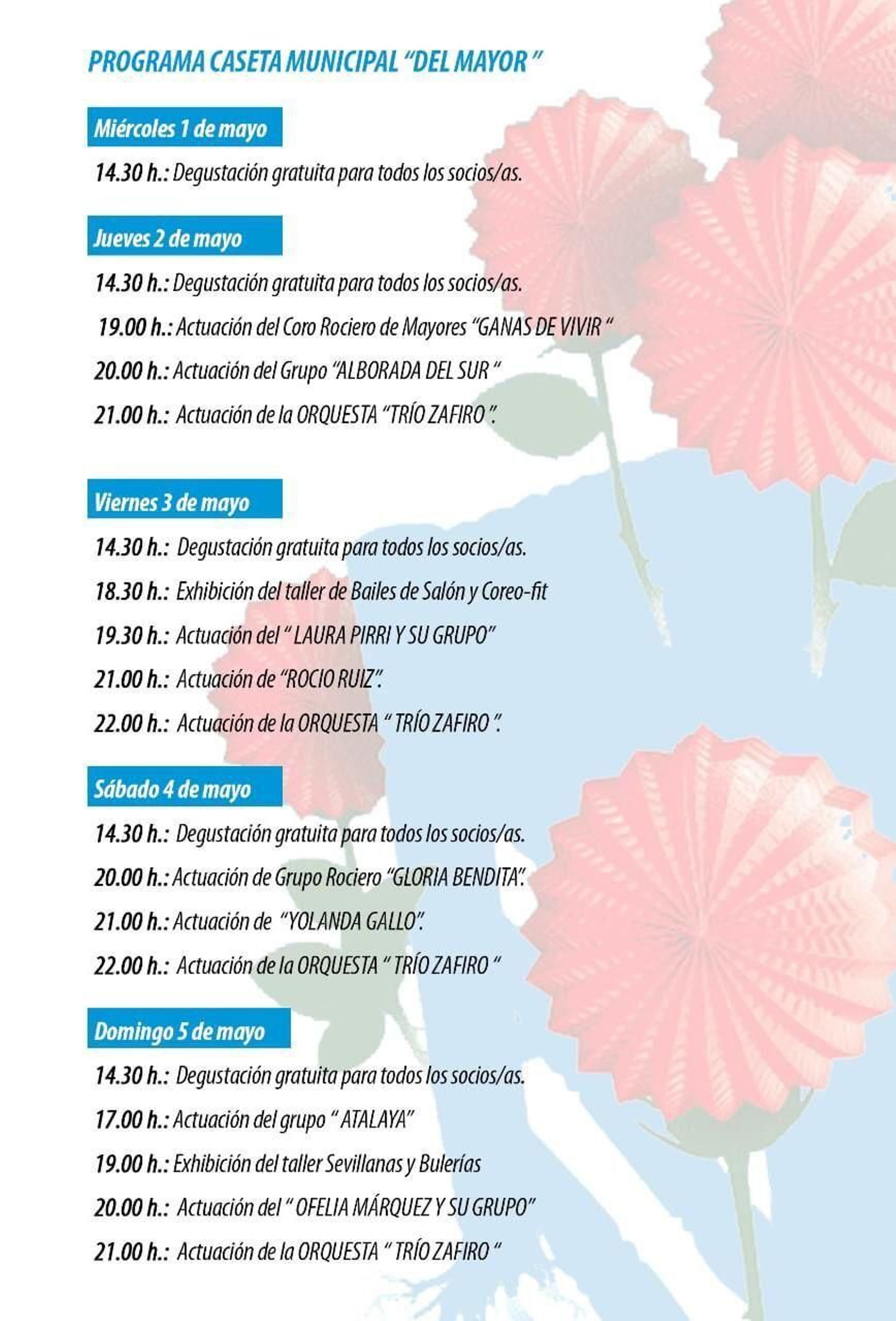 Programación de la Caseta Municipal 'Del Mayor' de la Feria de la Primavera de Rota 2024.