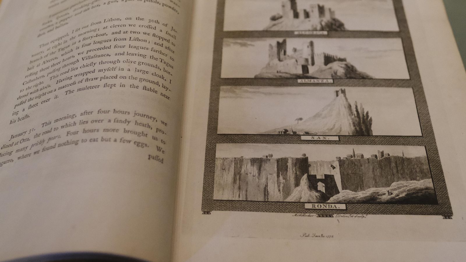 Dibujo del Puente Nuevo a medio construir.