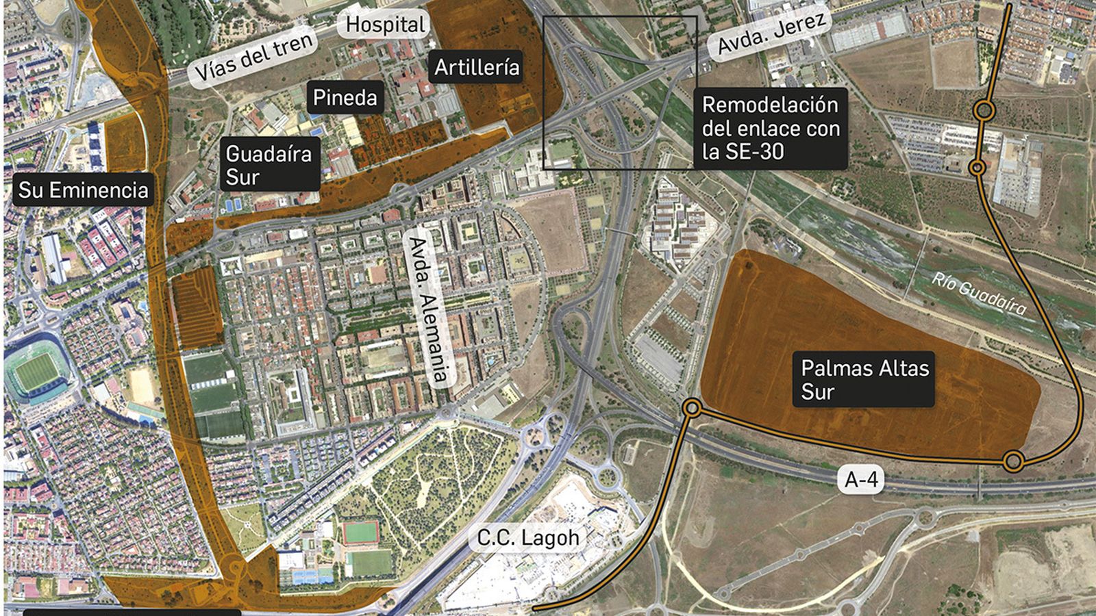 Localización de los terrenos que se urbanizarán. Fuente: Emvisesa y Ayuntamiento de Sevilla.