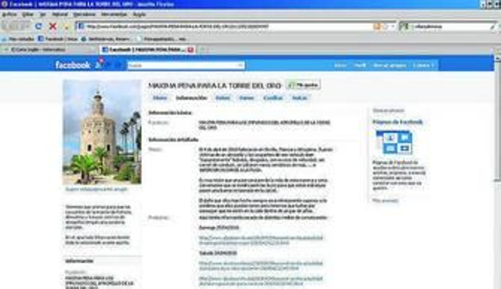 Captura de la red social Facebook.