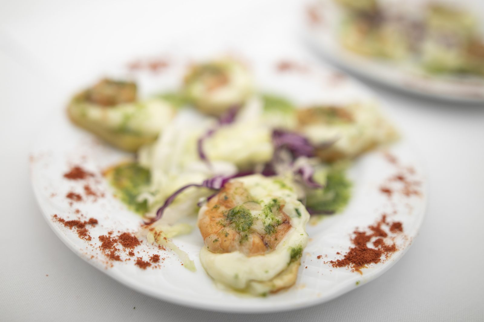 Langostinos a la Patata Hortelana Ecológica con Salsa Verde (Caseta El Farol Estaría de Dios)
