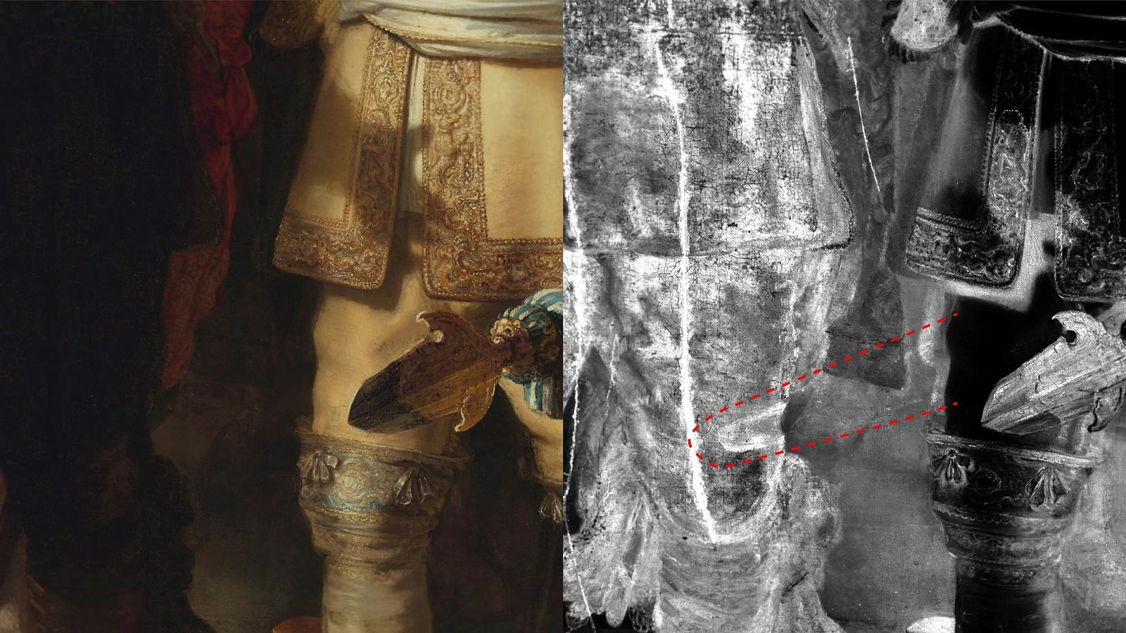 Boceto oculto que muestra el proceso de creación del artista.