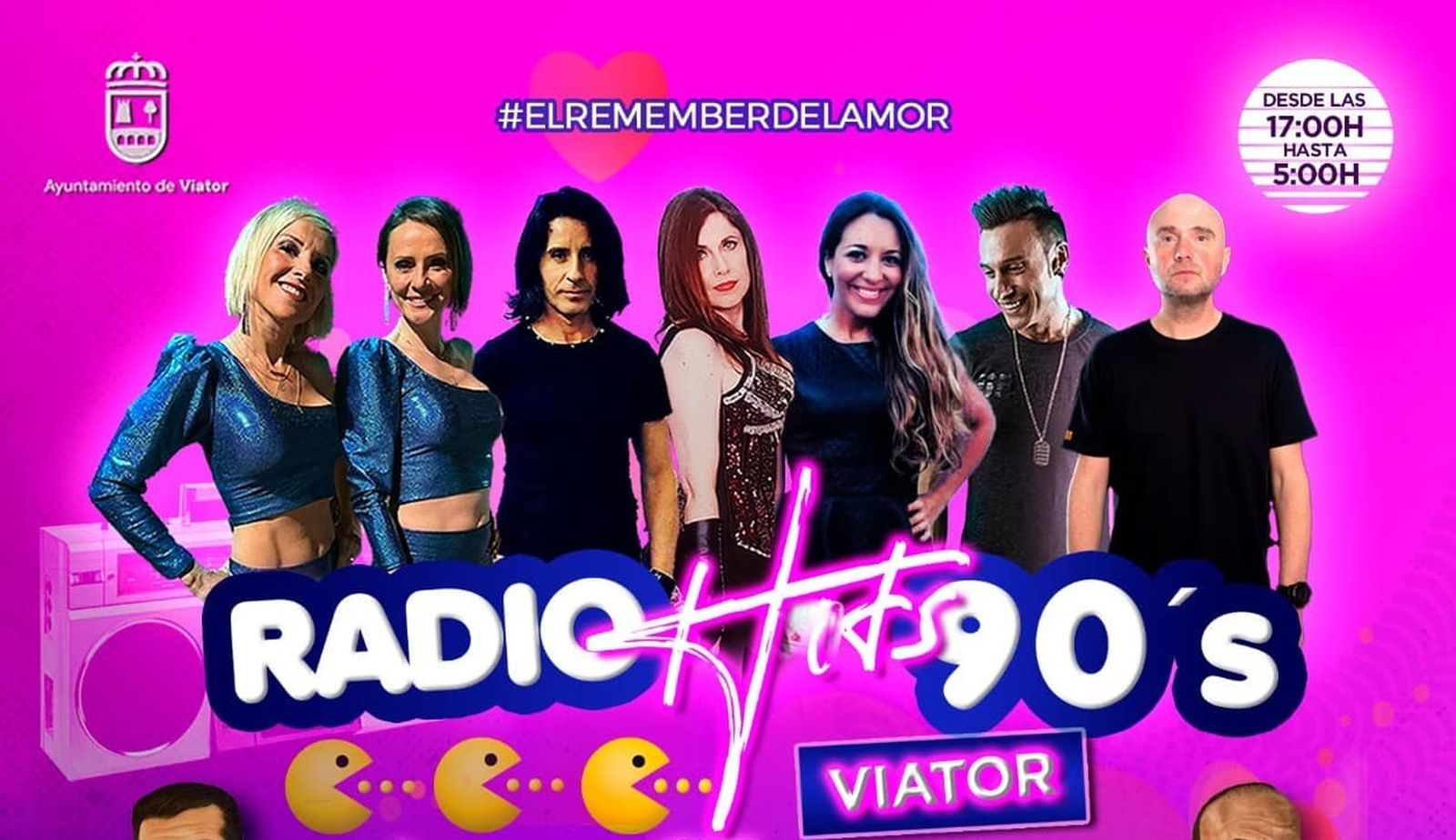 Cartel del evento de música de los 90.