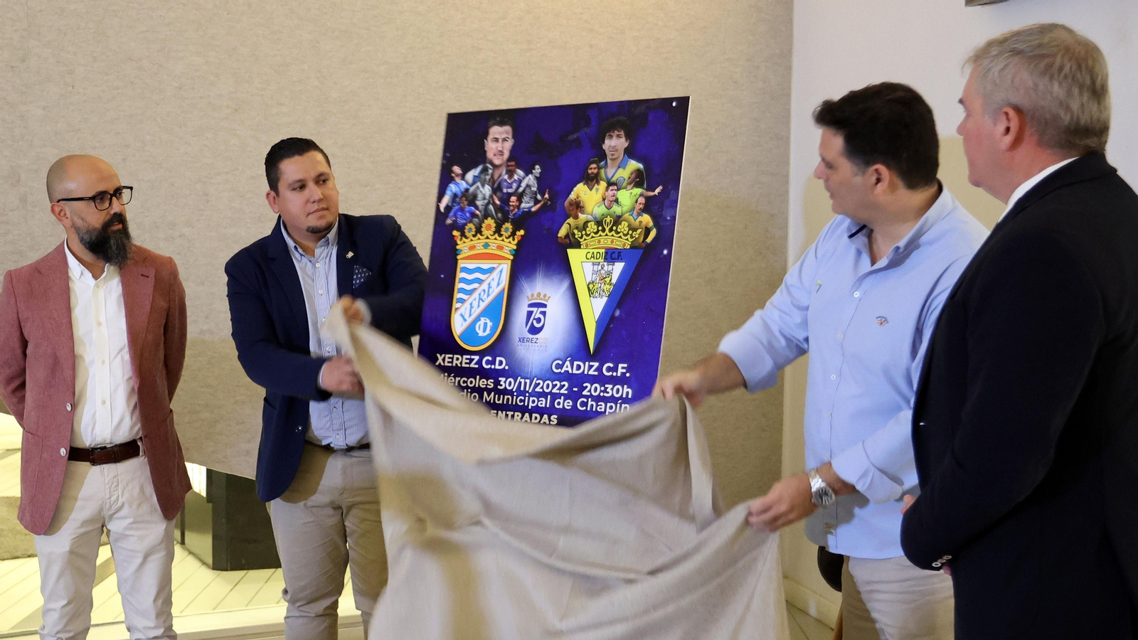 Cartel del partido Xerez CD - Cádiz CF en el 75 aniversario del Xerez CD