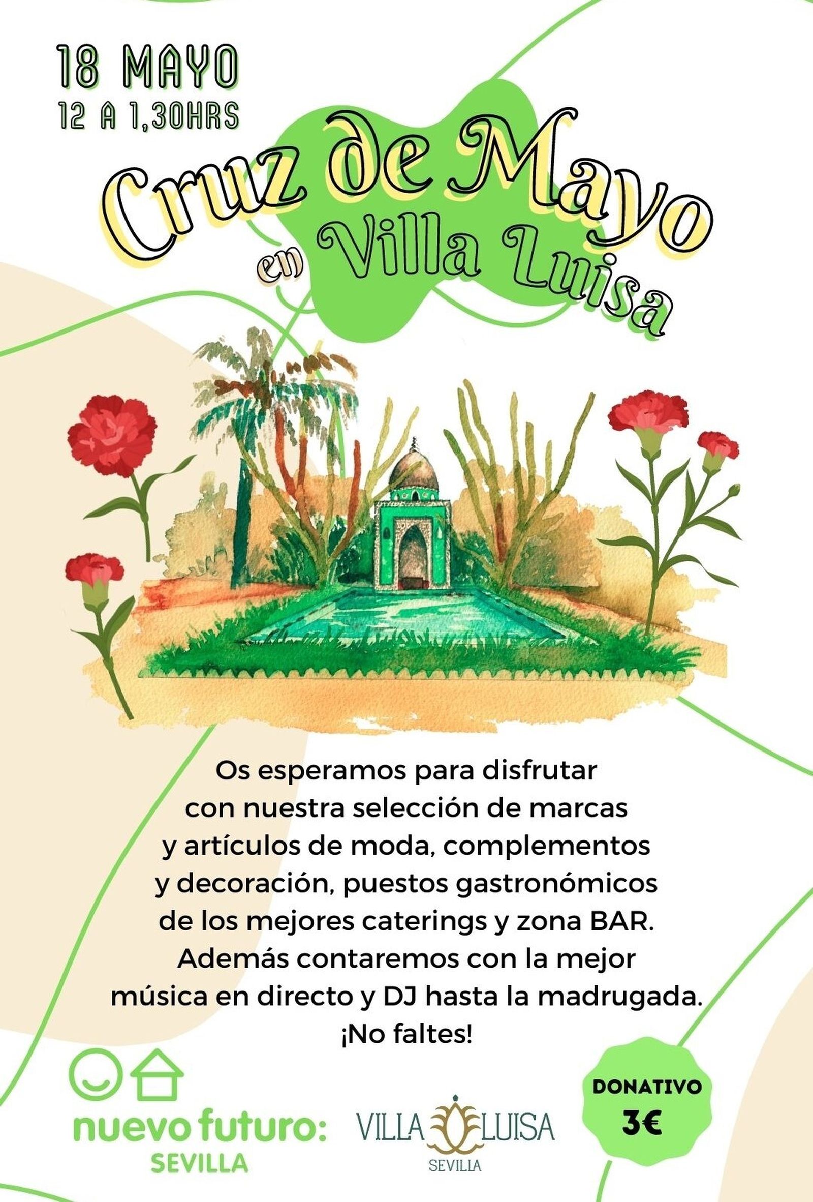 Nuevo Futuro organiza este jueves 18 de mayo una Cruz de Mayo solidaria en Villa Luisa
