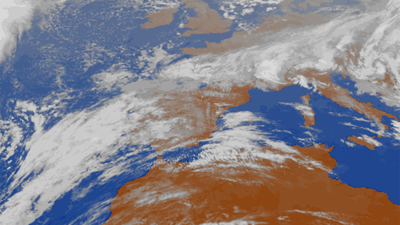 Imágenes de satélite este jueves a las 14:00 horas en España.