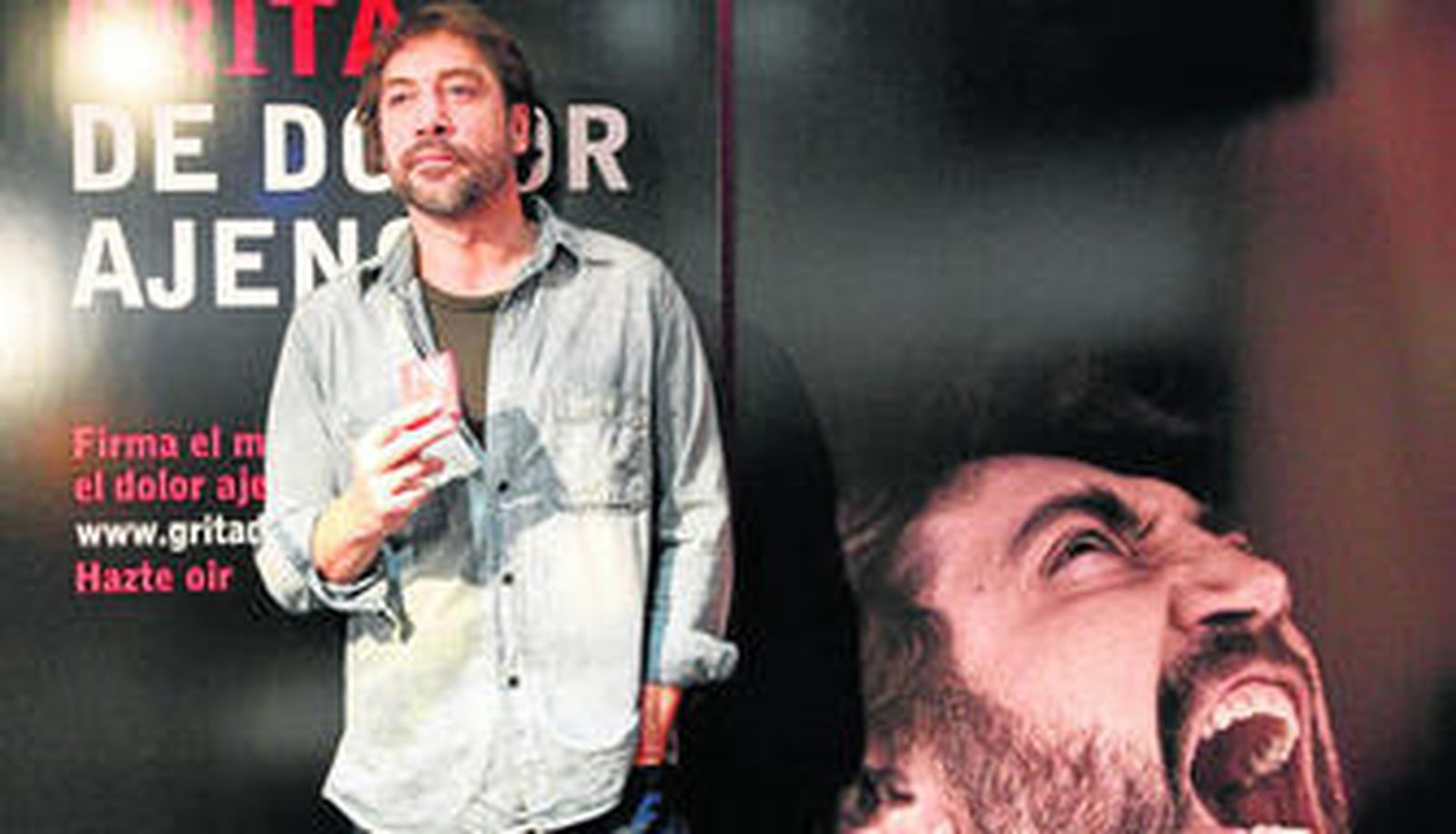 Javier Bardem, en la presentación en España de la campaña 'Pastillas contra el dolor ajeno'.