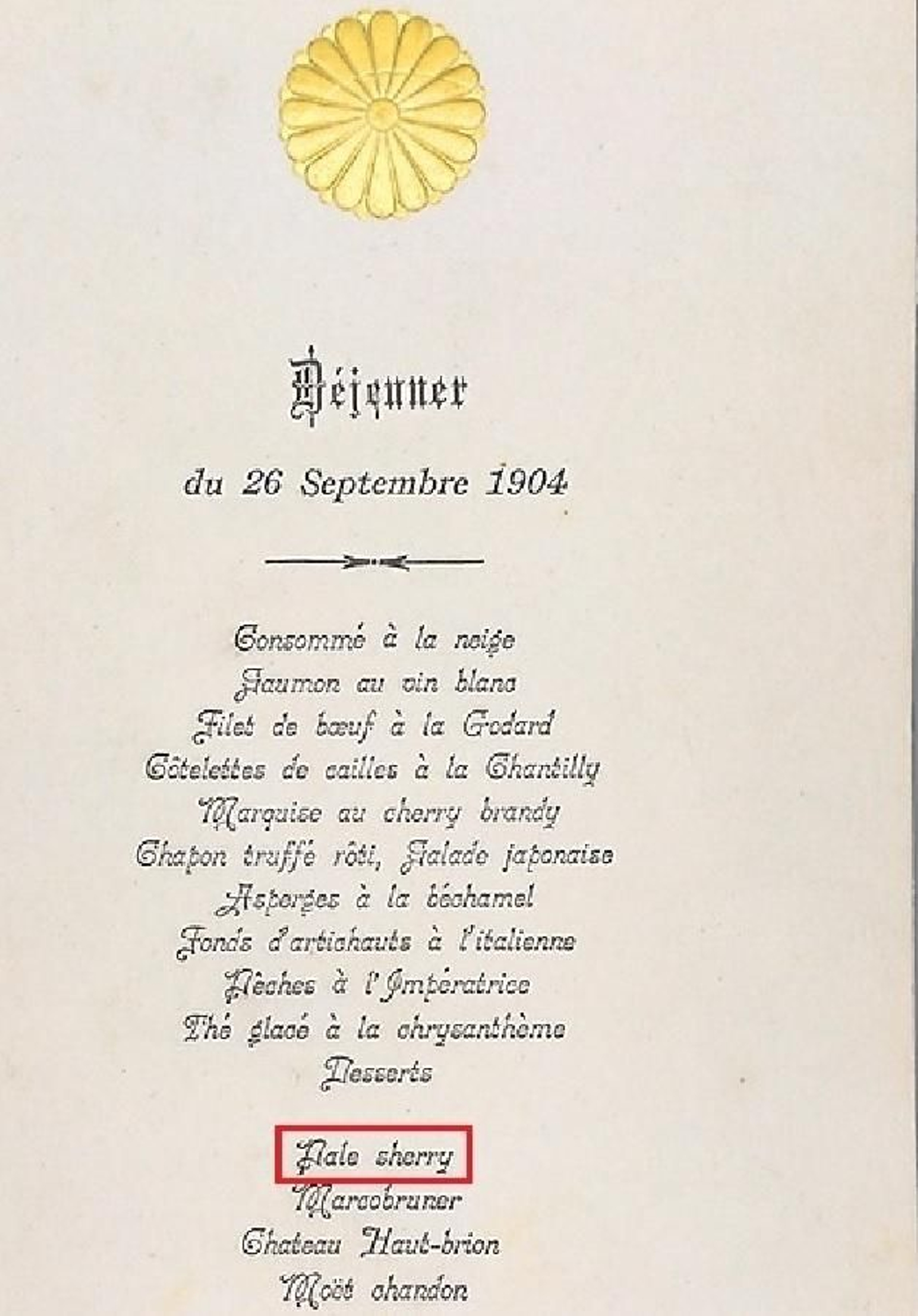Menú imperial japonés de 1904.