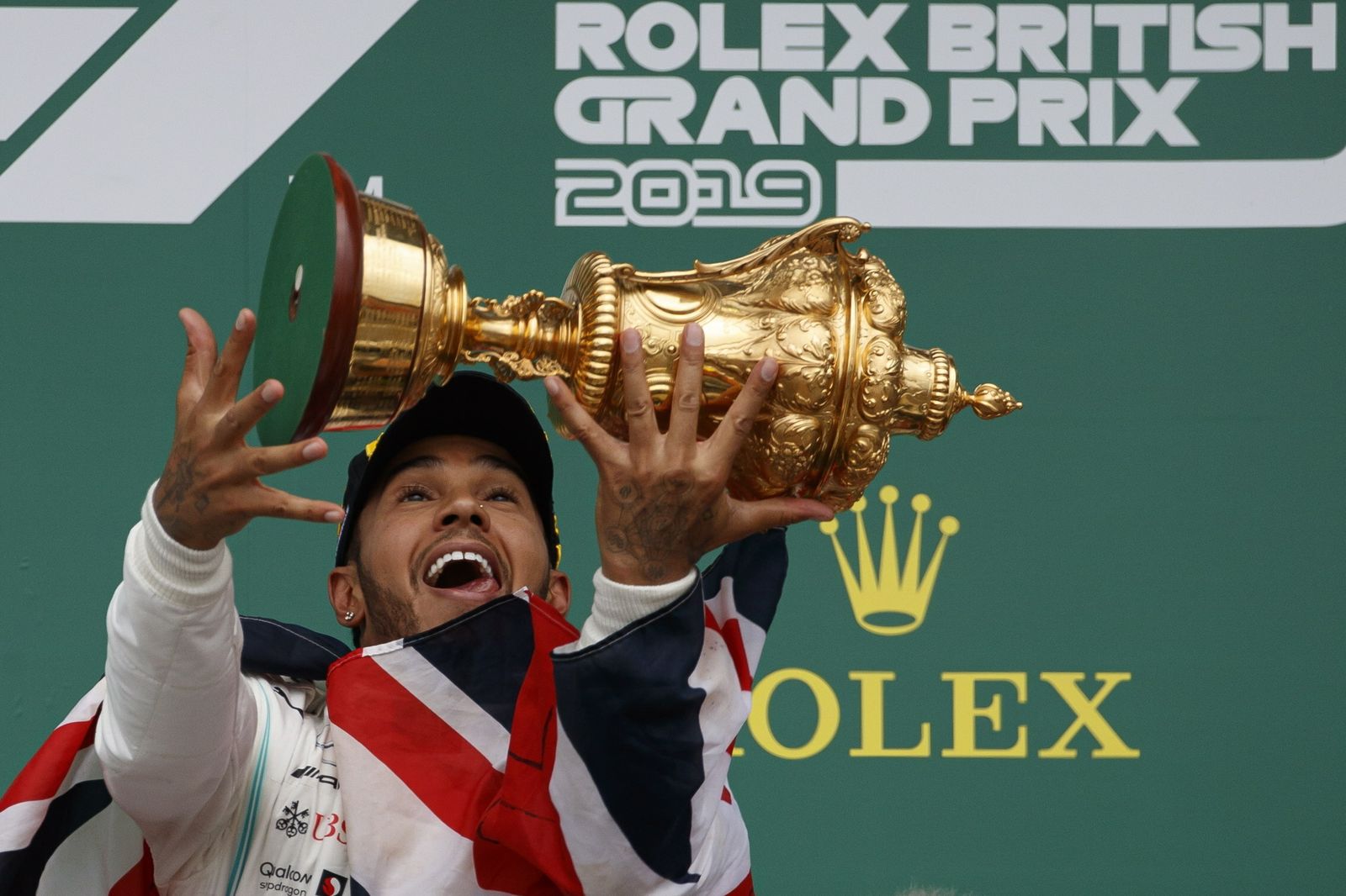 Hamilton celebra su victoria en el Gran Premio de Gran Bretaña
