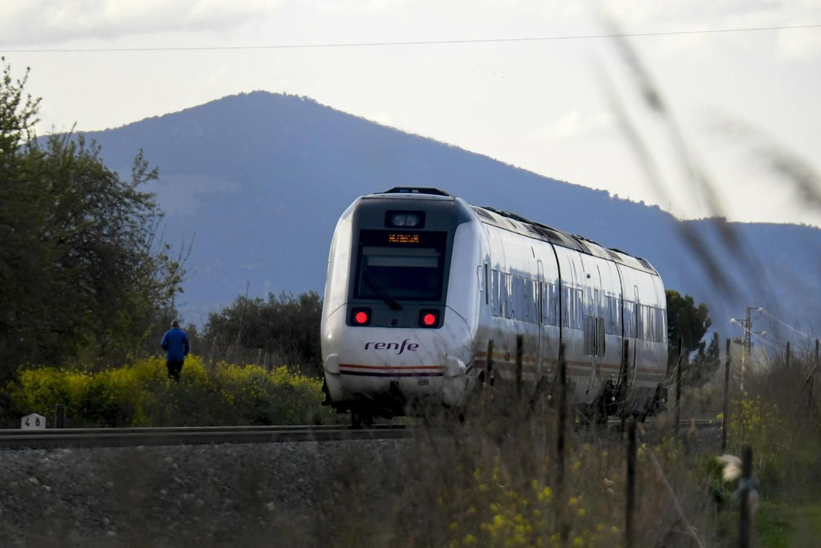 Un tren de Media Distancia que cubre la ruta Almería-Granada, cerca de la capital