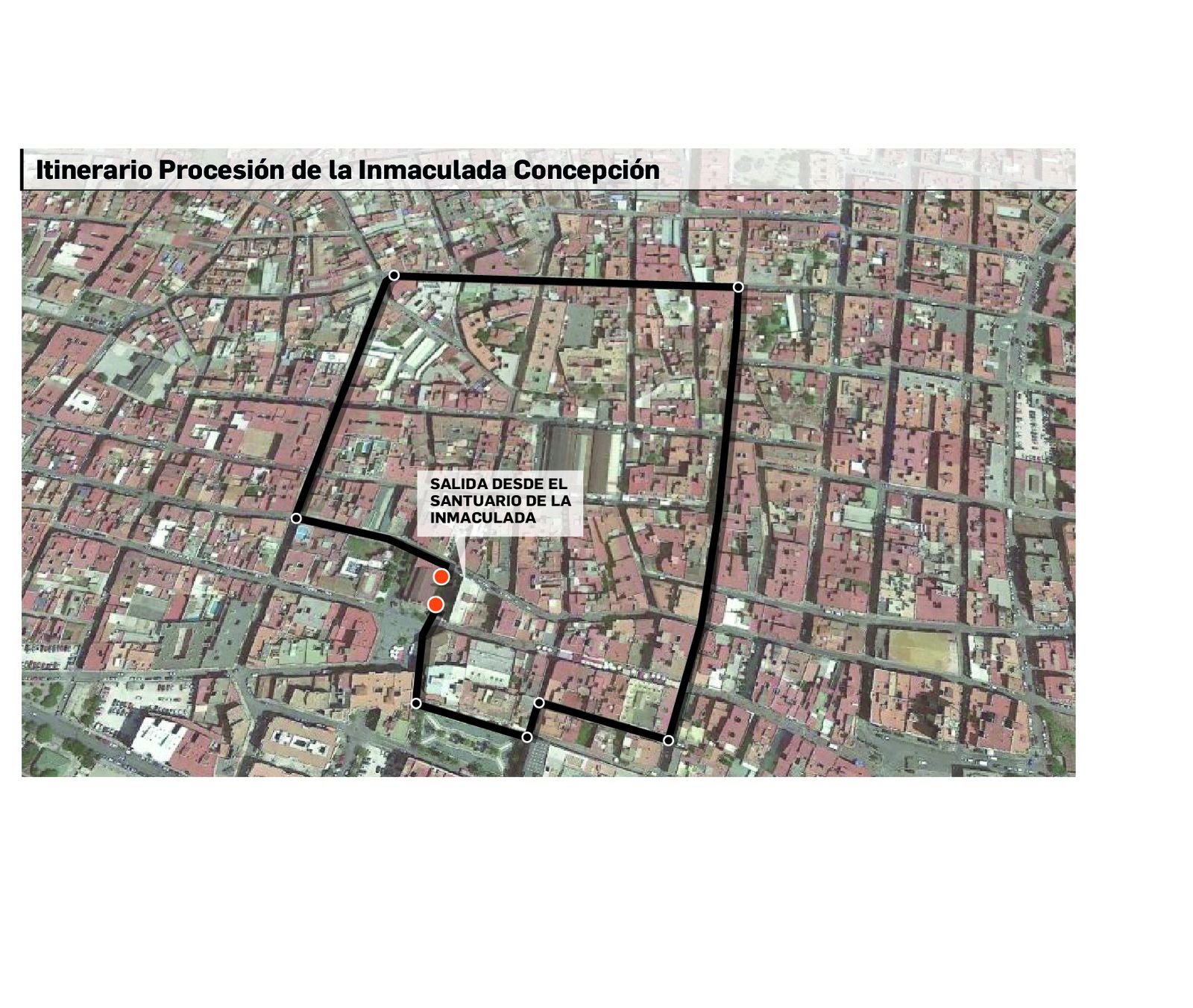 Itinerario de la procesión de la Inmaculada Concepción.
