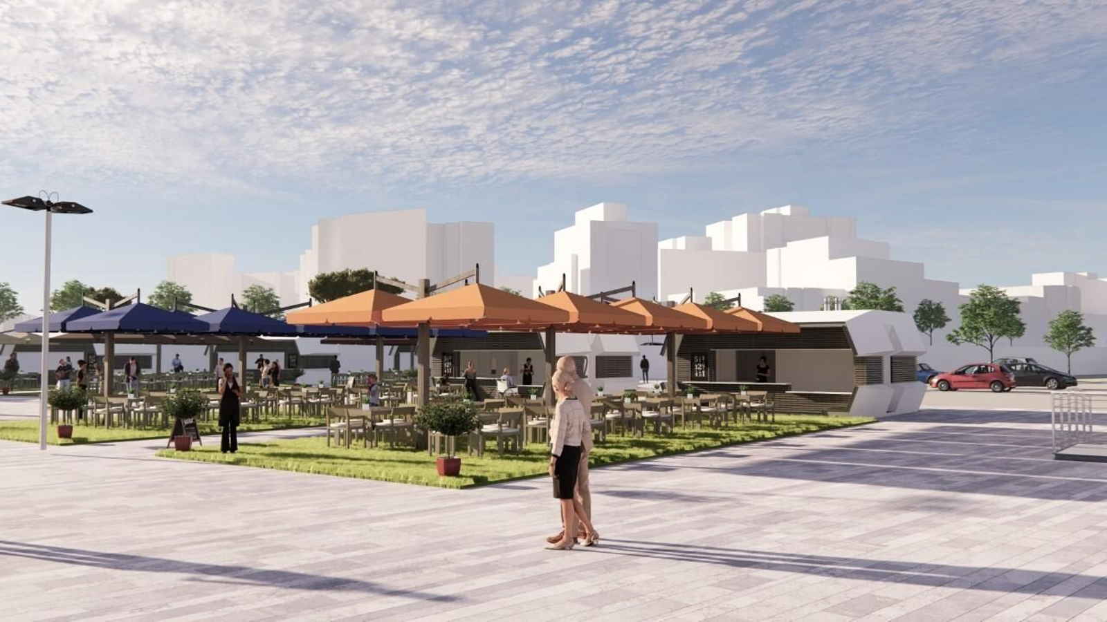 Recreación de cómno quedarán los módulos y las terrazas en el puerto de Chipiona.