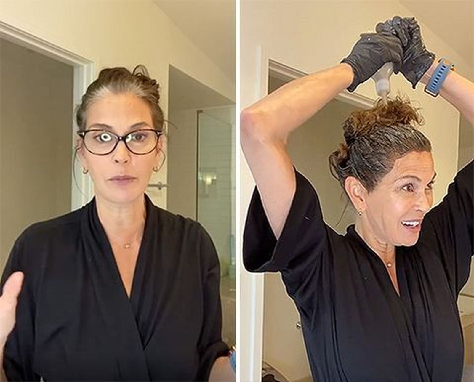 La actriz Teri Hatcher, 'desesperada',  poniéndose el tinte en casa.