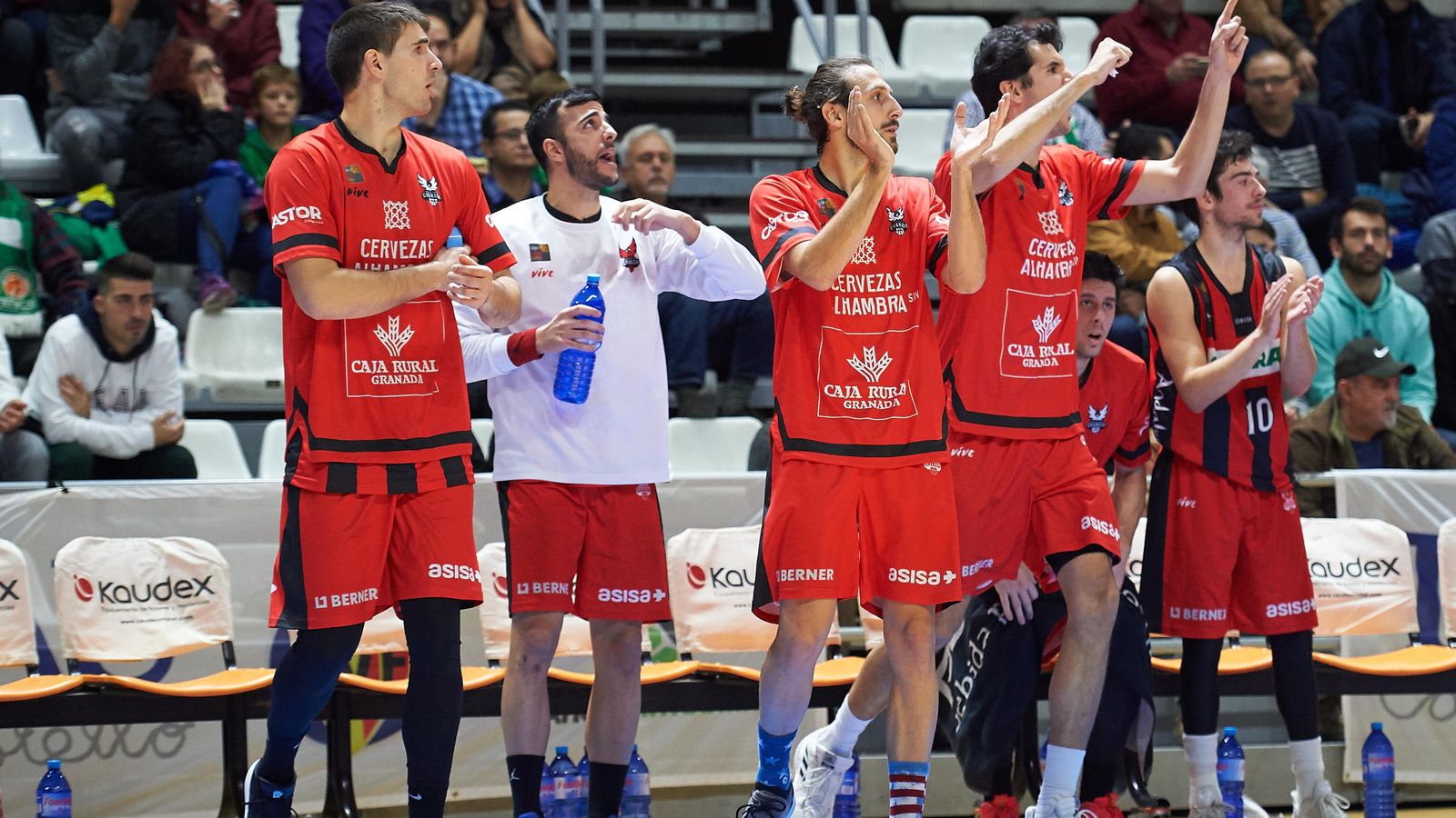 Los jugadores del Covirán celebran una canasta