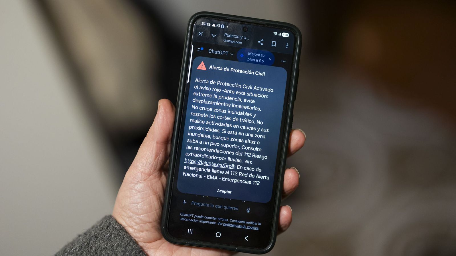 El mensaje de EsAlert enviado en Málaga.