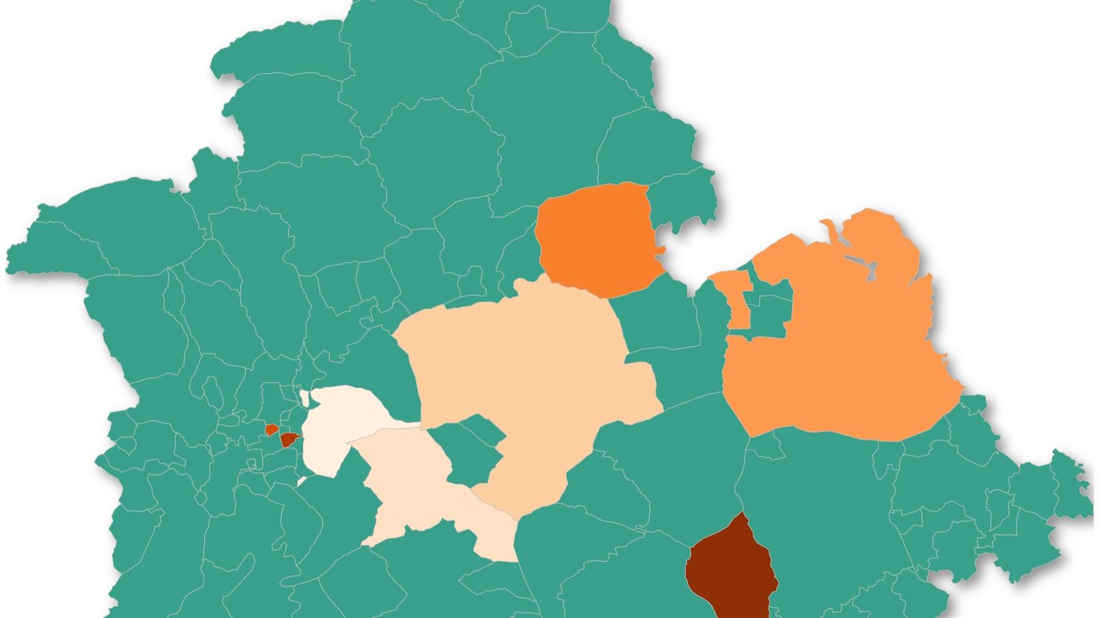 Tasa de contagios en Sevilla. El verde significa cero.