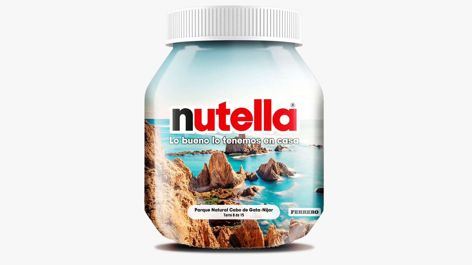 Tarro de Nutella con el icónico arrecife de Las Sirenas, de Cabo de Gata.